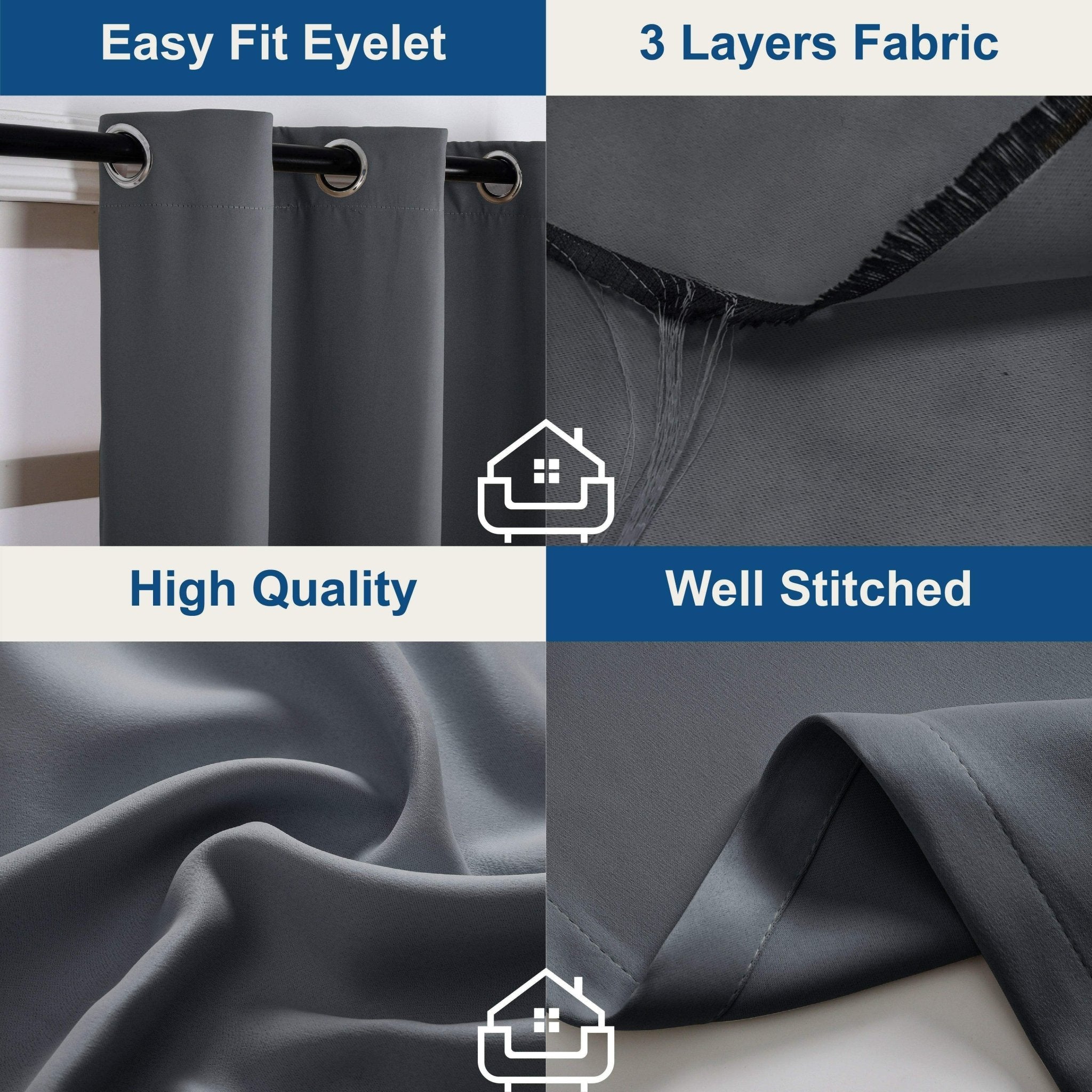 Hyper Cover 3-Layer Blockout Eyelet Curtains Iron Grey | Thermal Charcoal Drapes - 132x137 cm -