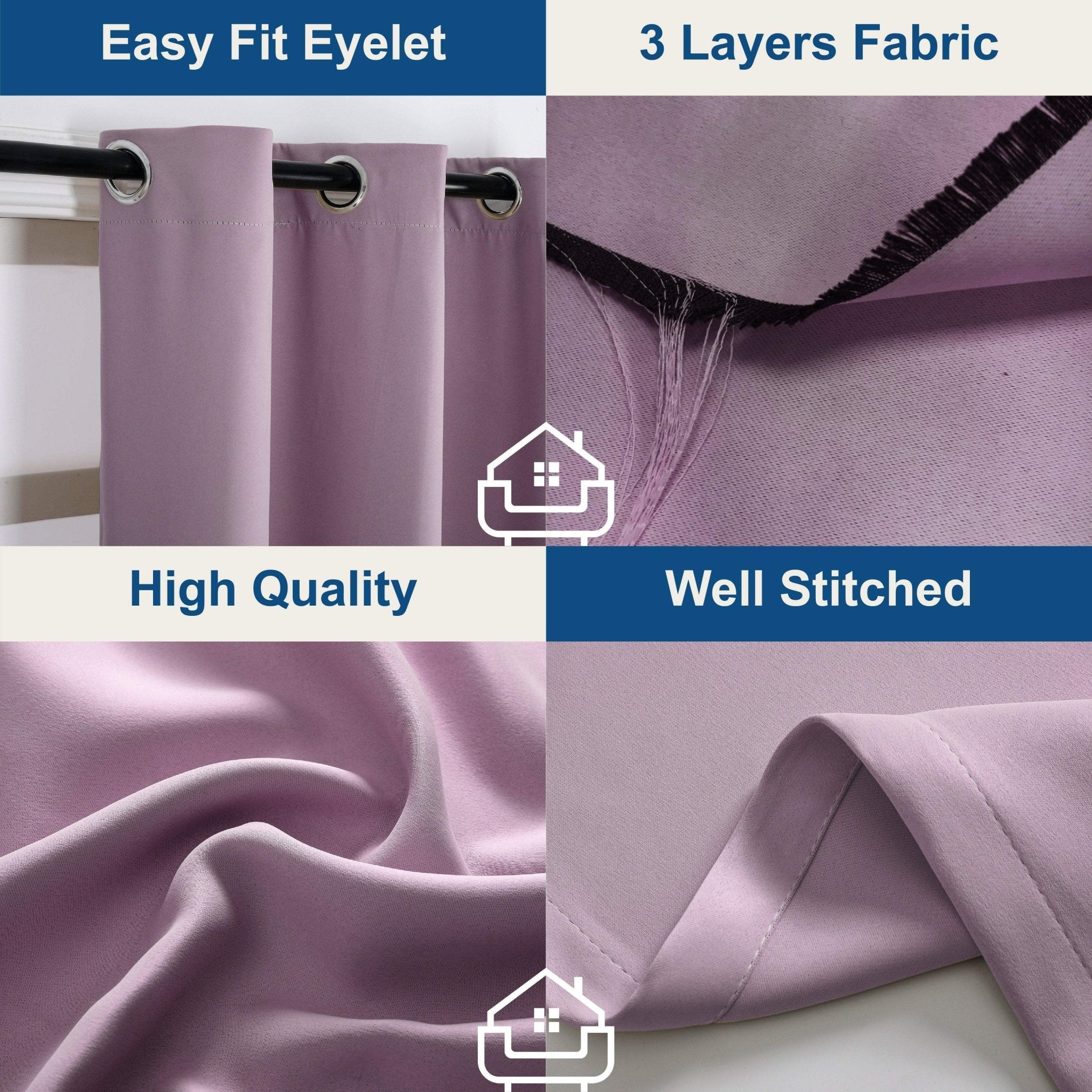 Hyper Cover 3-Layer Blockout Eyelet Curtains Mauve | Thermal Purple Pink Drapes - 132x137 cm -