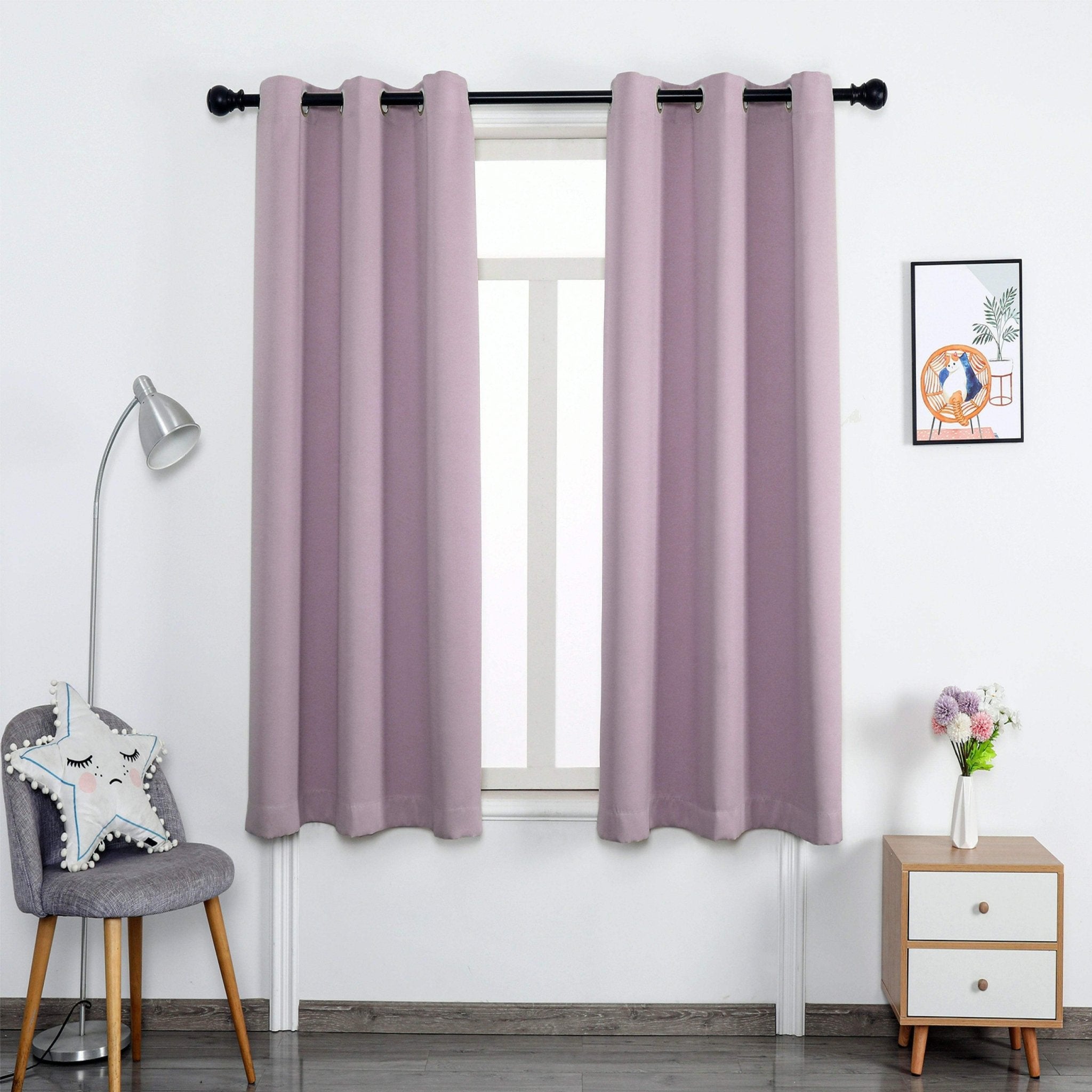 Hyper Cover 3-Layer Blockout Eyelet Curtains Mauve | Thermal Purple Pink Drapes - 132x137 cm -