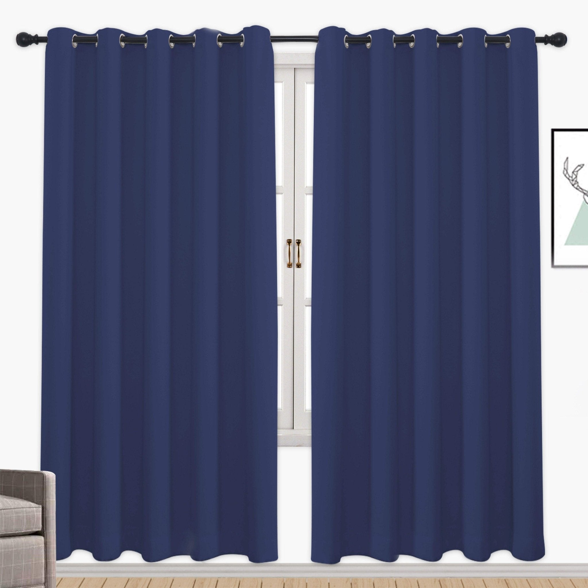 Hyper Cover 3-Layer Blockout Eyelet Curtains Navy Blue | Thermal Bedroom Drapes - 132x137 cm -