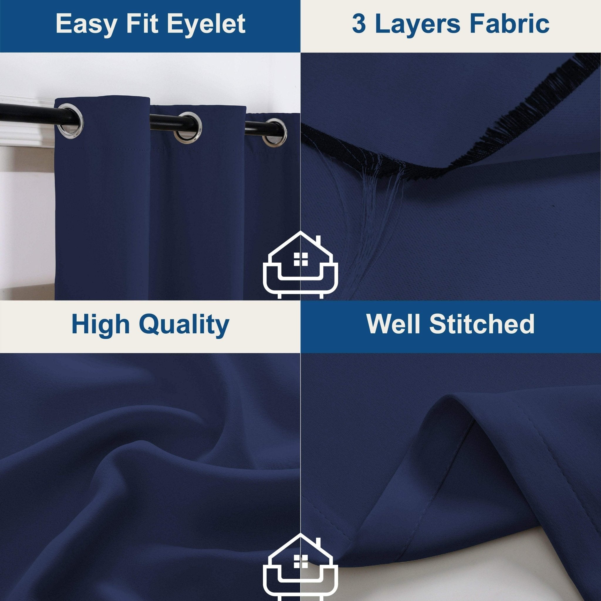 Hyper Cover 3-Layer Blockout Eyelet Curtains Navy Blue | Thermal Bedroom Drapes - 132x137 cm -