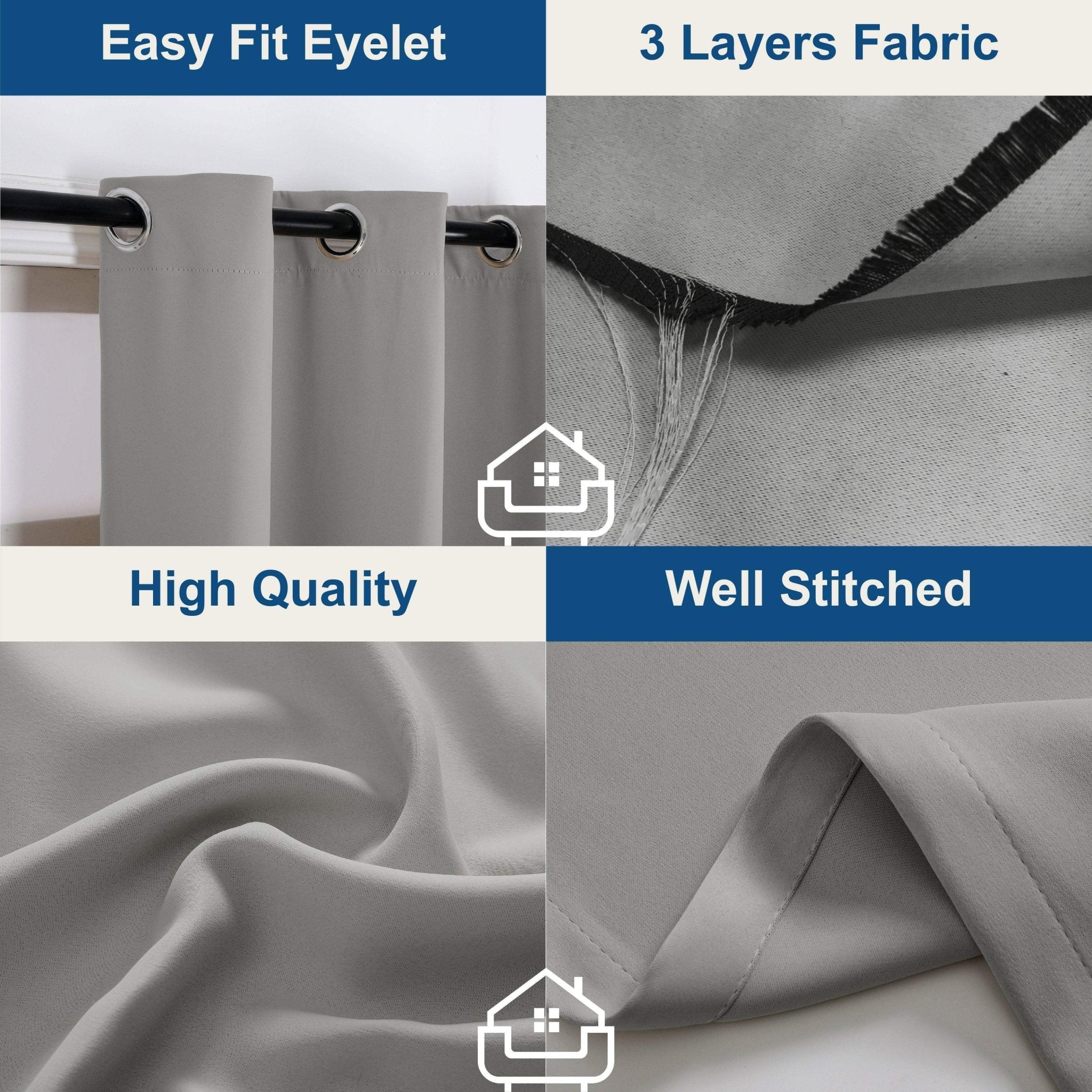 Hyper Cover 3-Layer Blockout Eyelet Curtains Silver Light Grey | Thermal Drapes - 132x137 cm -