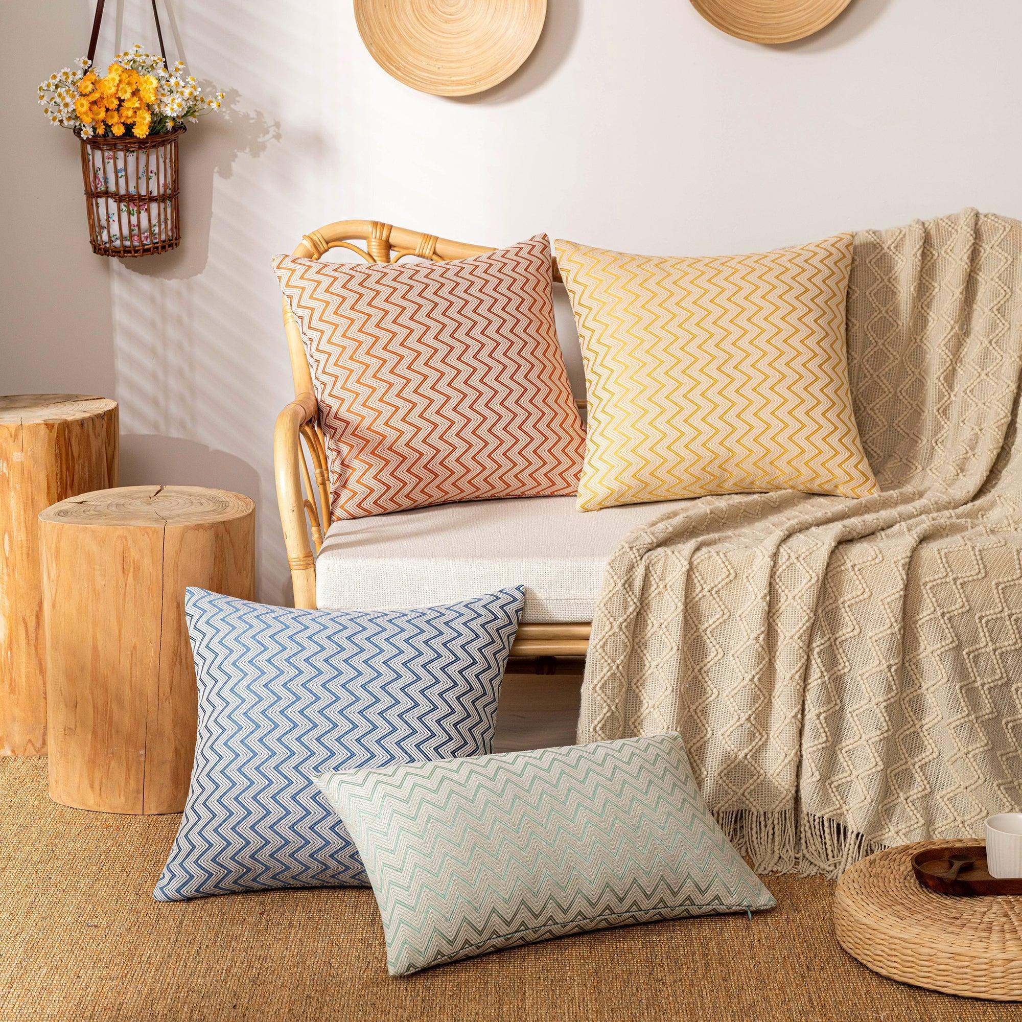 Hyper Cover Chevron Jacquard Cushion Cover | Geometric Zigzag Pillow Case - Amber - 30x50 cm