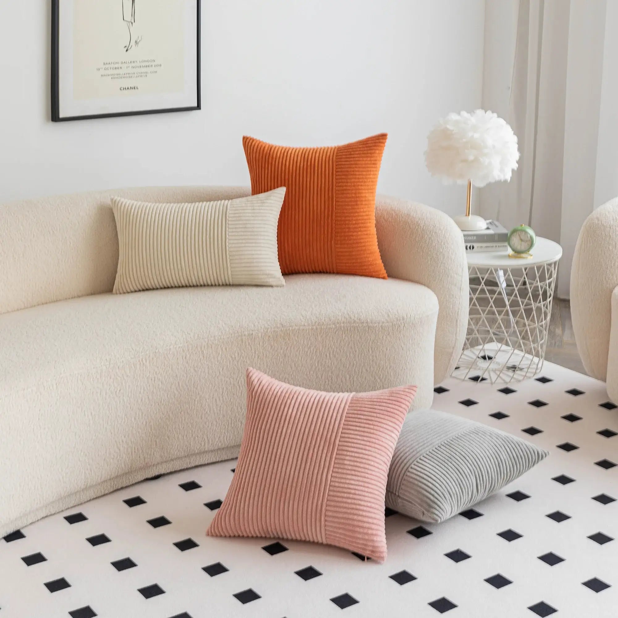 Hyper Cover Corduroy Cushion Cover | Geometric Striped Throw Pillow Case - Beige - 30x50 cm