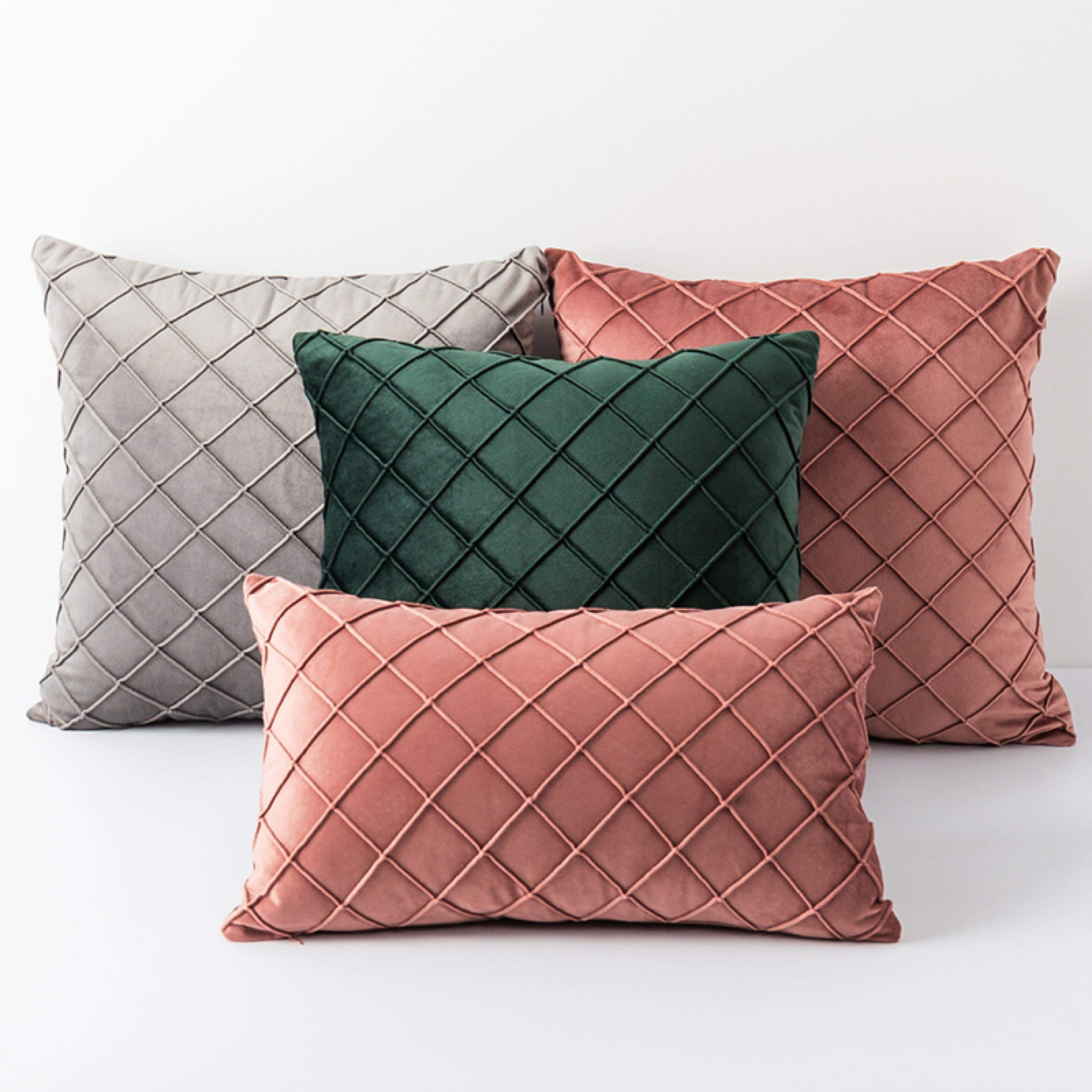 Hyper Cover Diamond Pleated Checked Velvet Cushion Cover | Cushion Covers | Brilliant Home Living