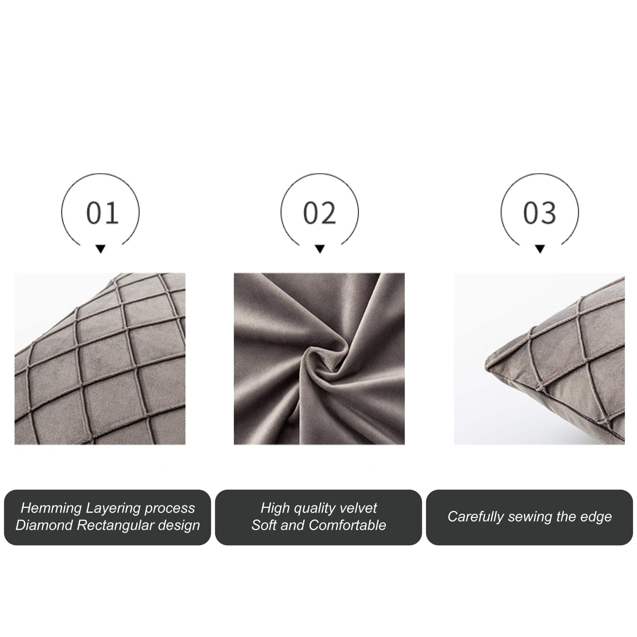 Hyper Cover Diamond Velvet Cushion Cover | Geometric Pleated Throw Pillow Case - Beige - 30x50 cm