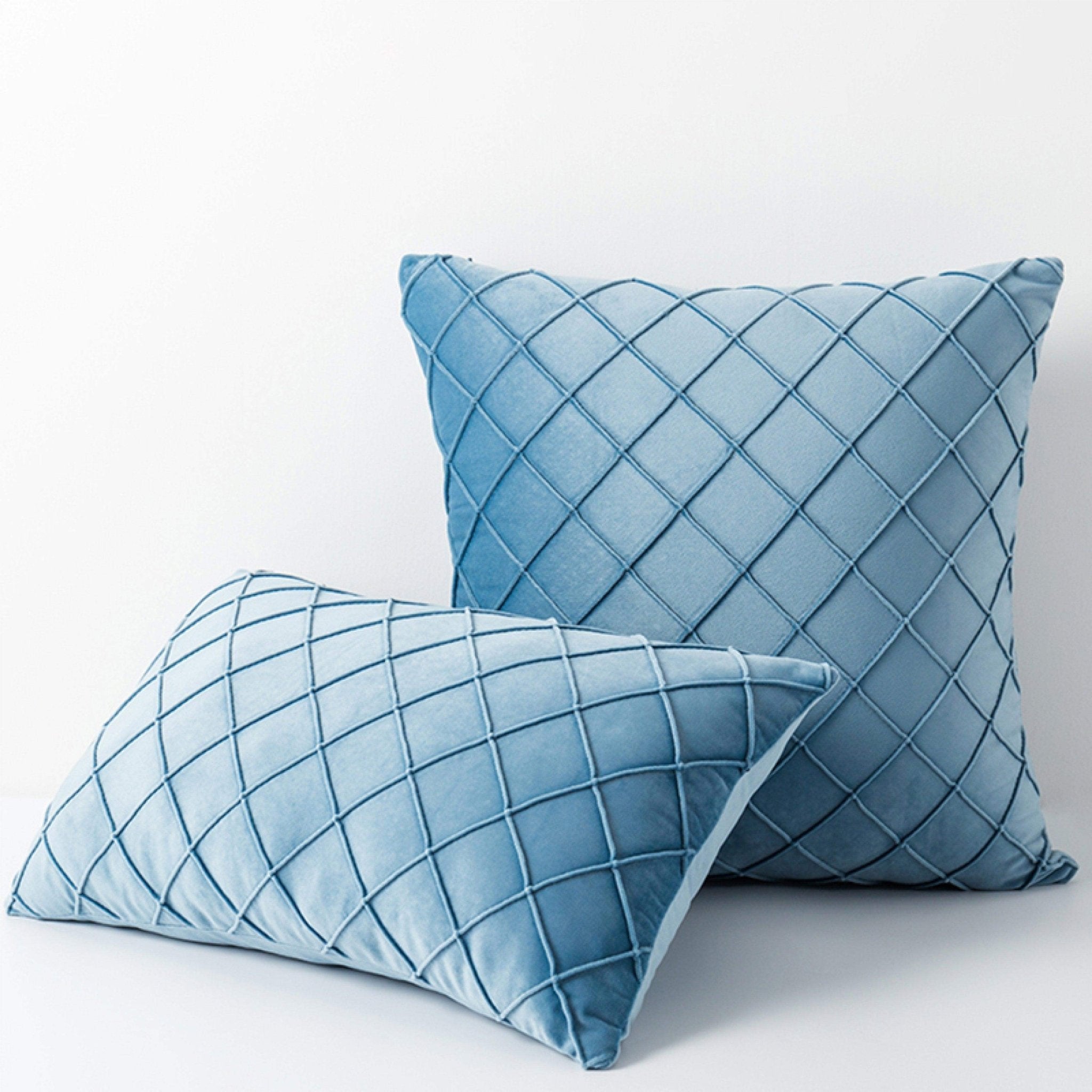 Hyper Cover Diamond Velvet Cushion Cover | Geometric Pleated Throw Pillow Case - Cerulean - 30x50 cm