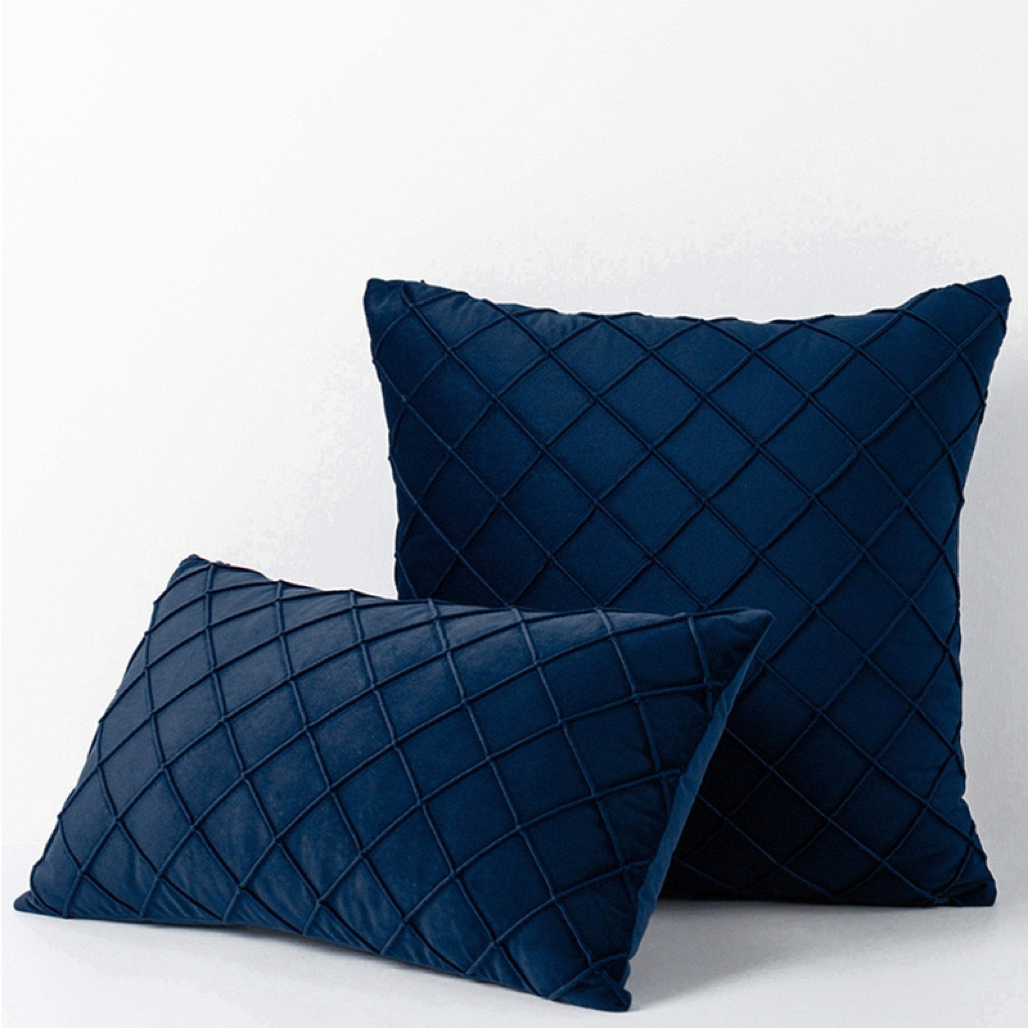 Hyper Cover Diamond Velvet Cushion Cover | Geometric Pleated Throw Pillow Case - Navy - 30x50 cm