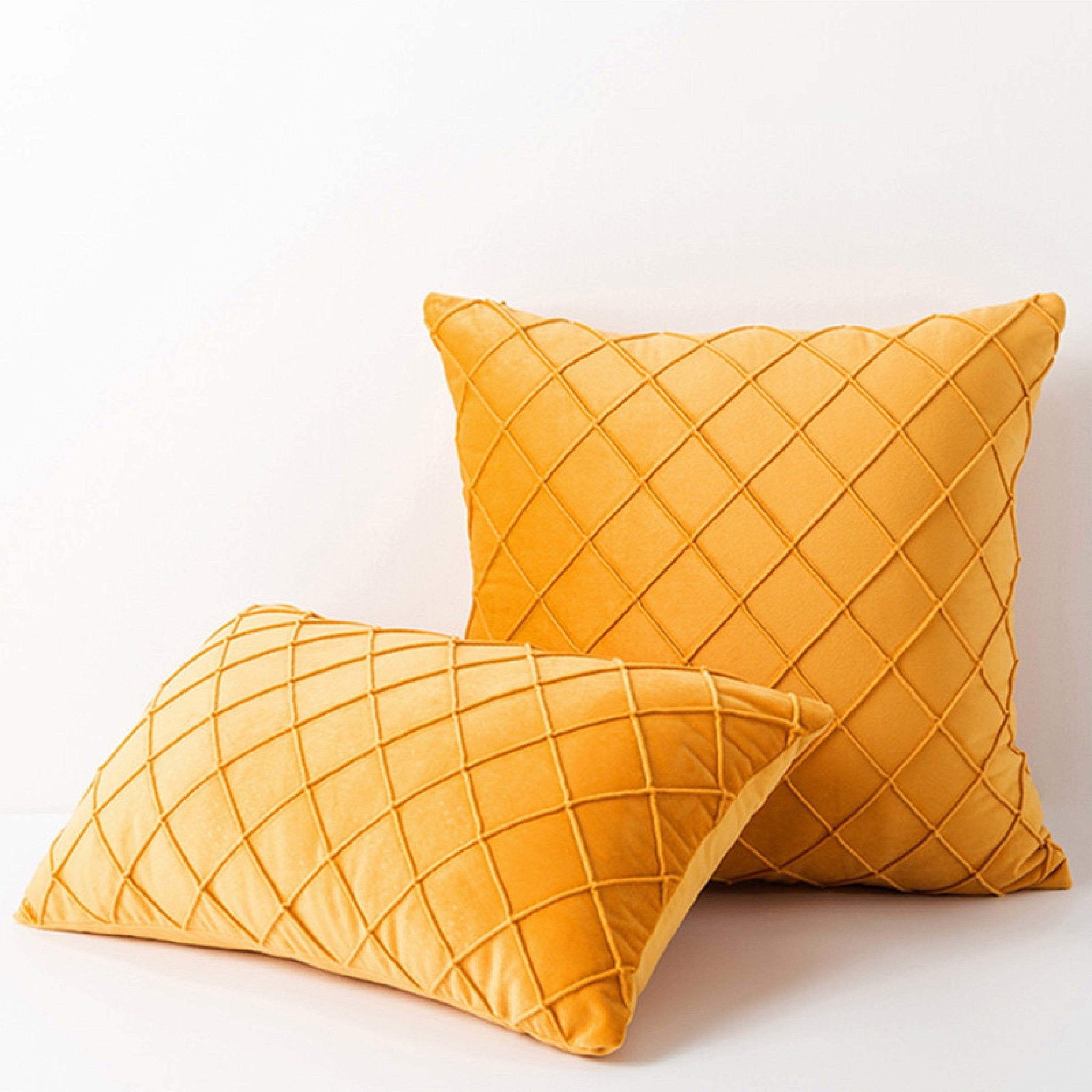 Hyper Cover Diamond Velvet Cushion Cover | Geometric Pleated Throw Pillow Case - Orange - 30x50 cm
