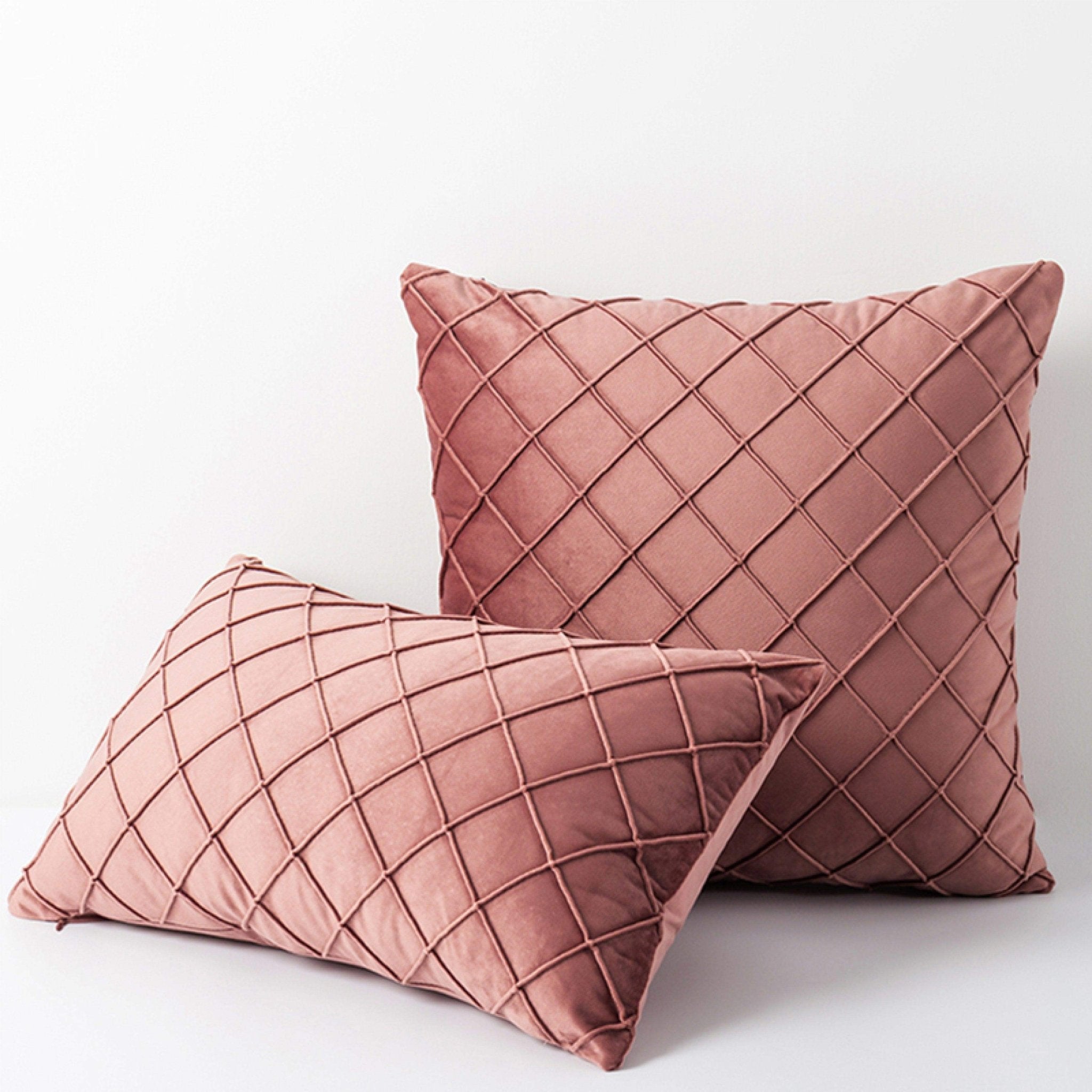 Hyper Cover Diamond Velvet Cushion Cover | Geometric Pleated Throw Pillow Case - Rosy Brown - 30x50 cm