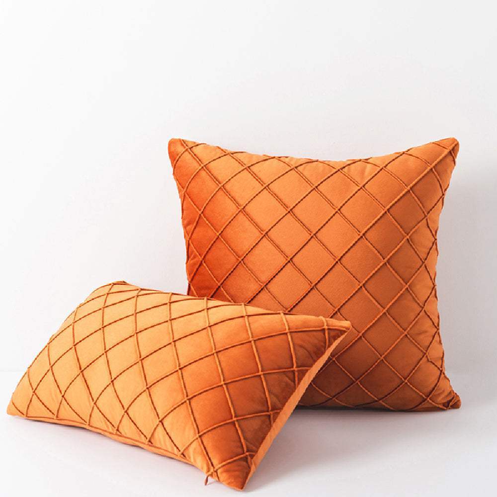 Hyper Cover Diamond Velvet Cushion Cover | Geometric Pleated Throw Pillow Case - Tiger Lily - 30x50 cm