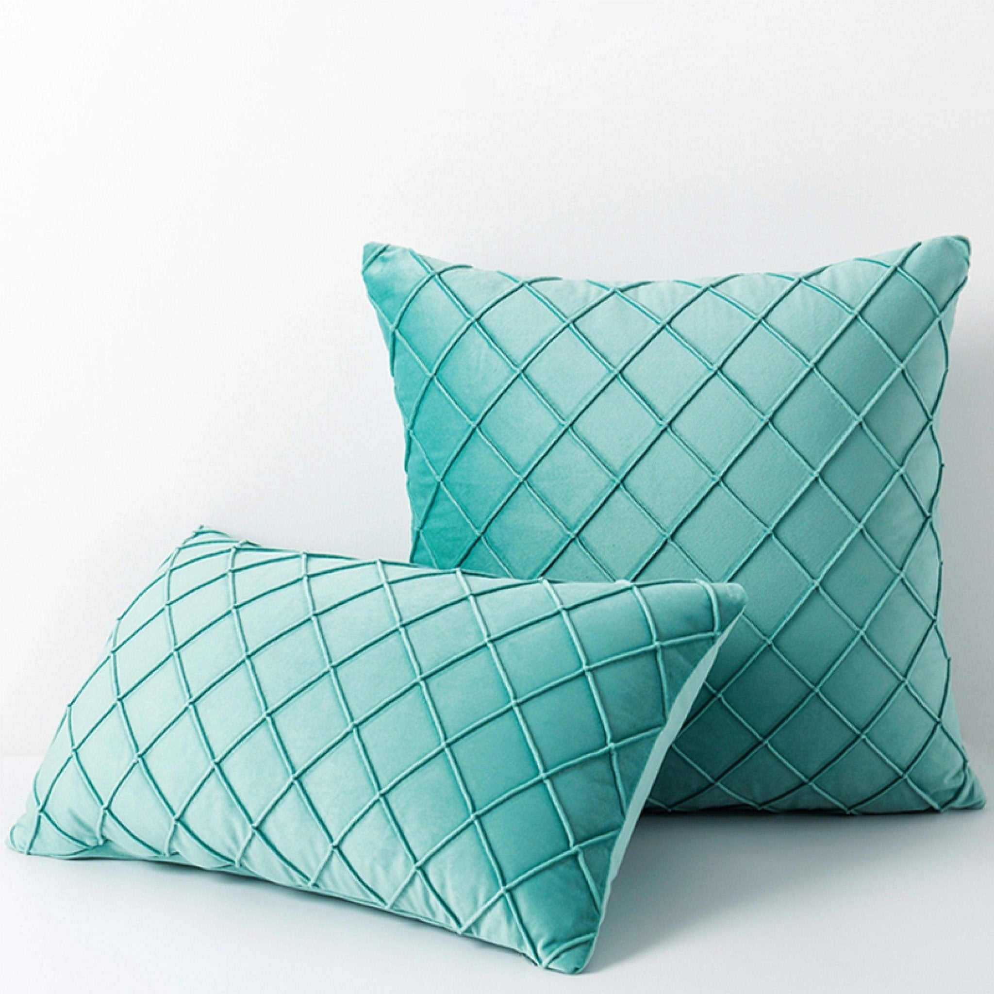 Hyper Cover Diamond Velvet Cushion Cover | Geometric Pleated Throw Pillow Case - Turquoise - 30x50 cm