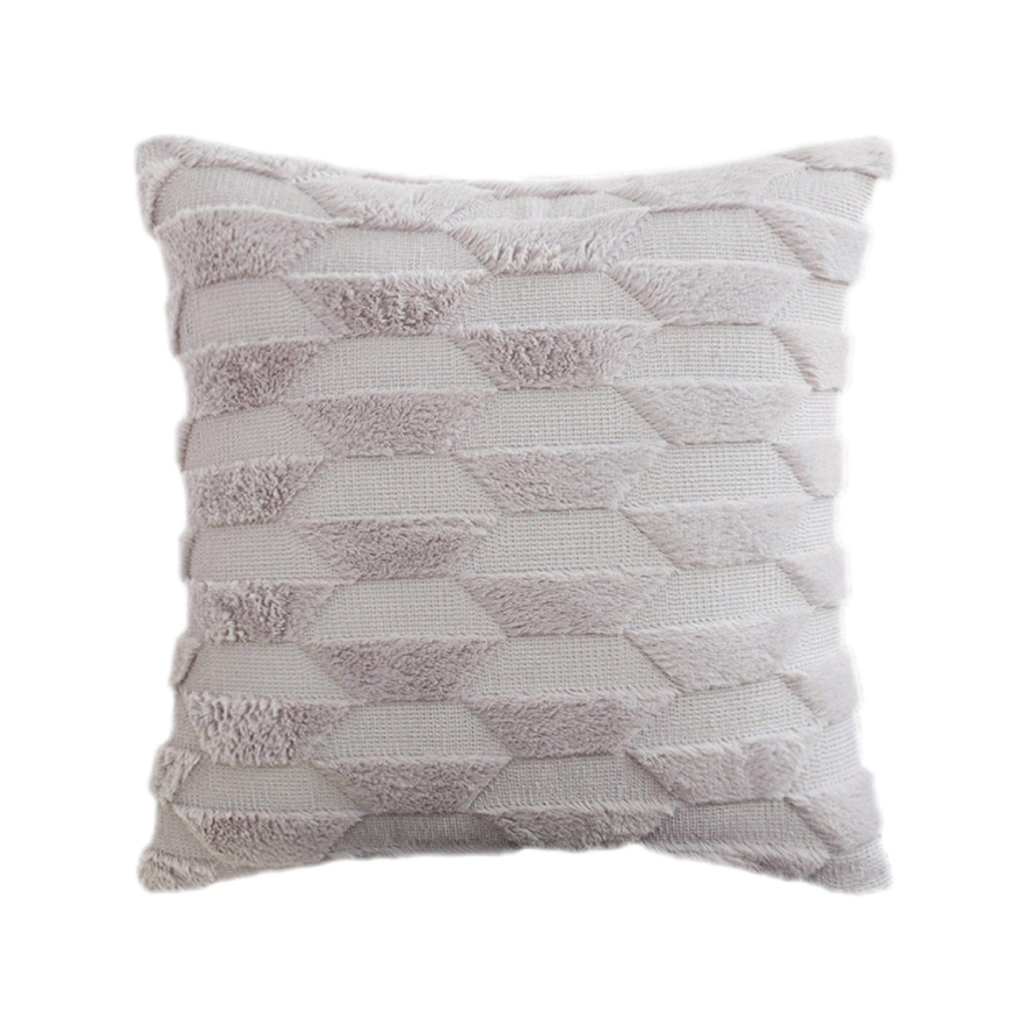 Hyper Cover Faux Fur Cushion Covers | Trapezoid Tufted Throw Pillow Cases - Grey -
