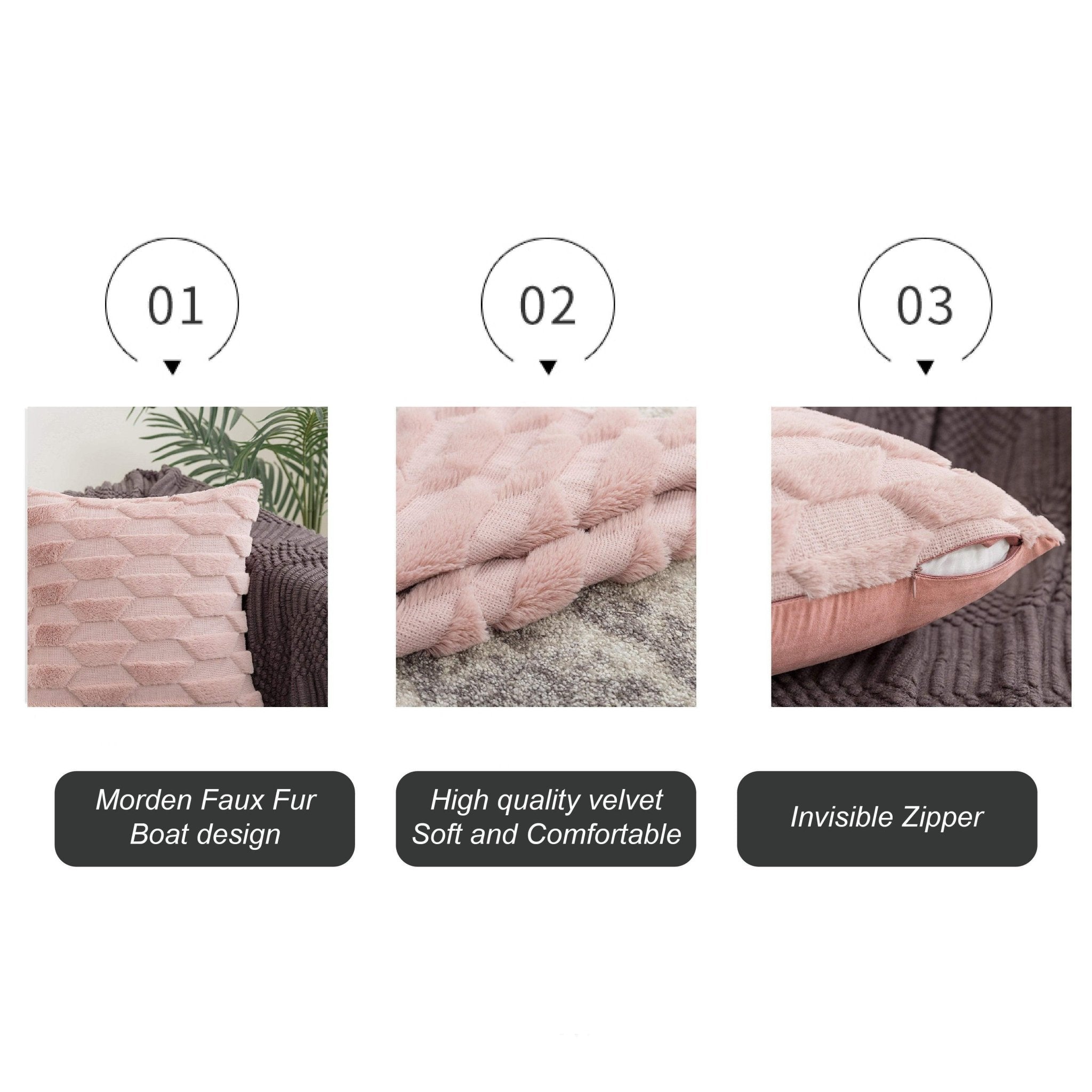 Hyper Cover Faux Fur Cushion Covers | Trapezoid Tufted Throw Pillow Cases - Grey -