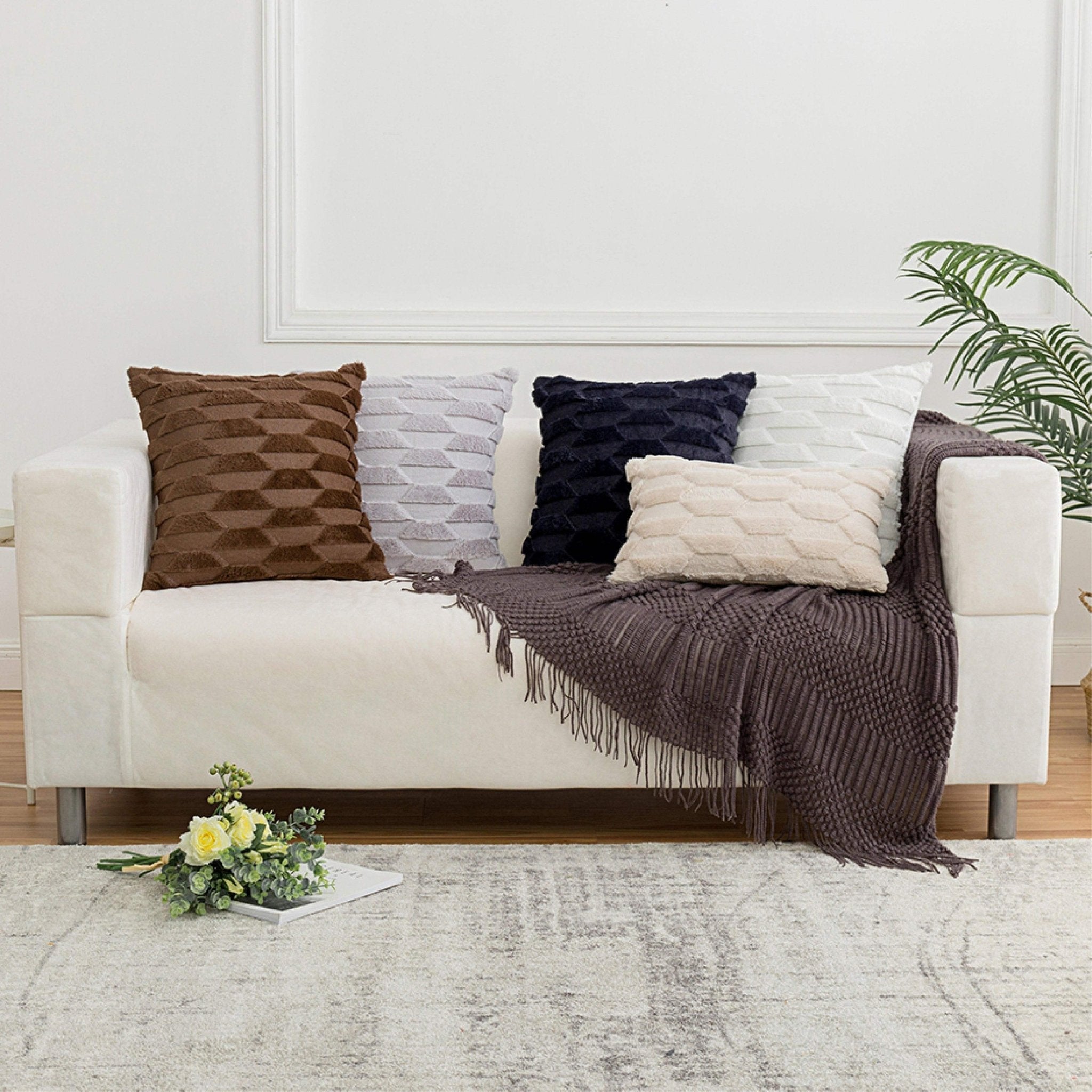 Hyper Cover Faux Fur Cushion Covers | Trapezoid Tufted Throw Pillow Cases - Grey -