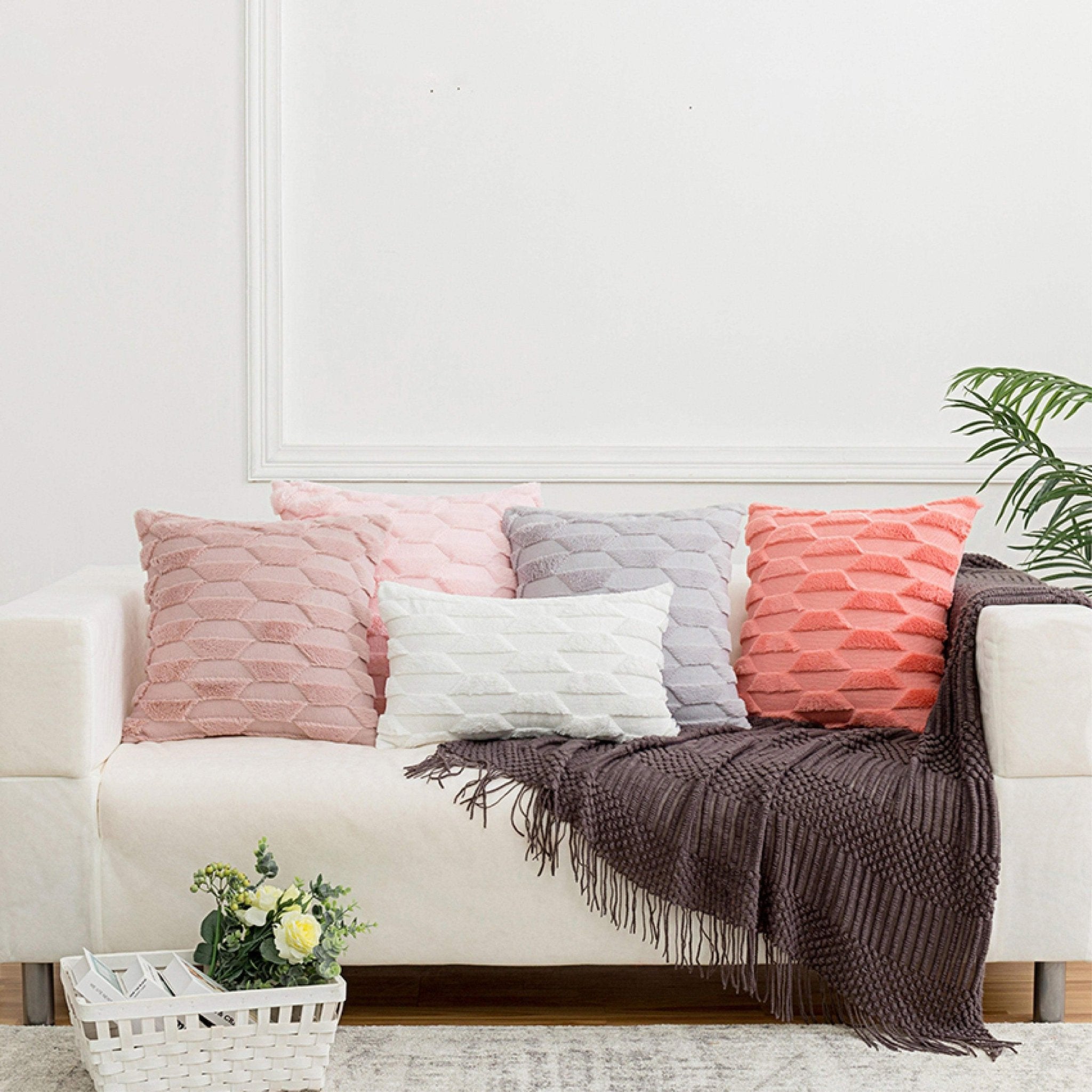 Hyper Cover Faux Fur Cushion Covers | Trapezoid Tufted Throw Pillow Cases - Grey -