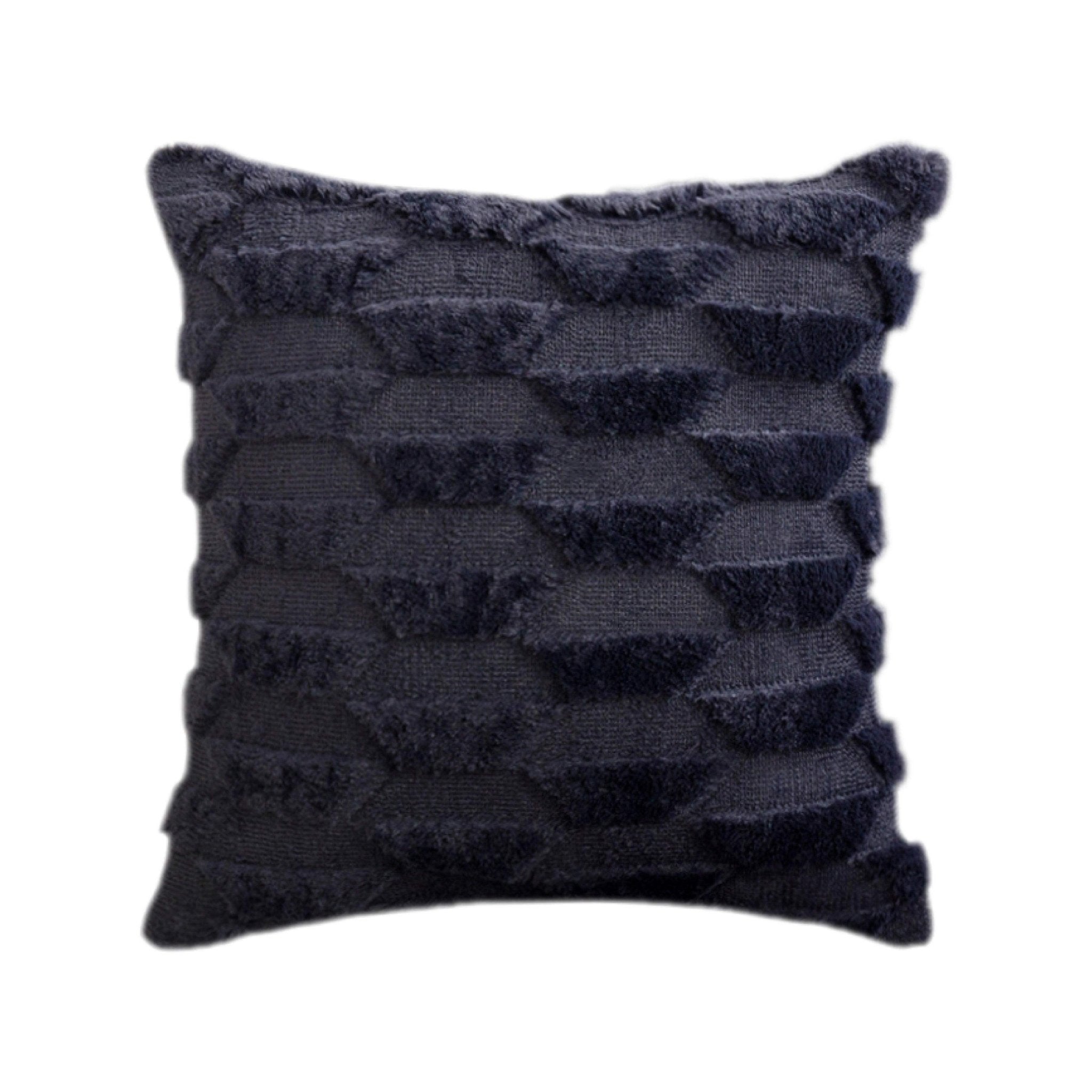 Hyper Cover Faux Fur Cushion Covers | Trapezoid Tufted Throw Pillow Cases - Navy -