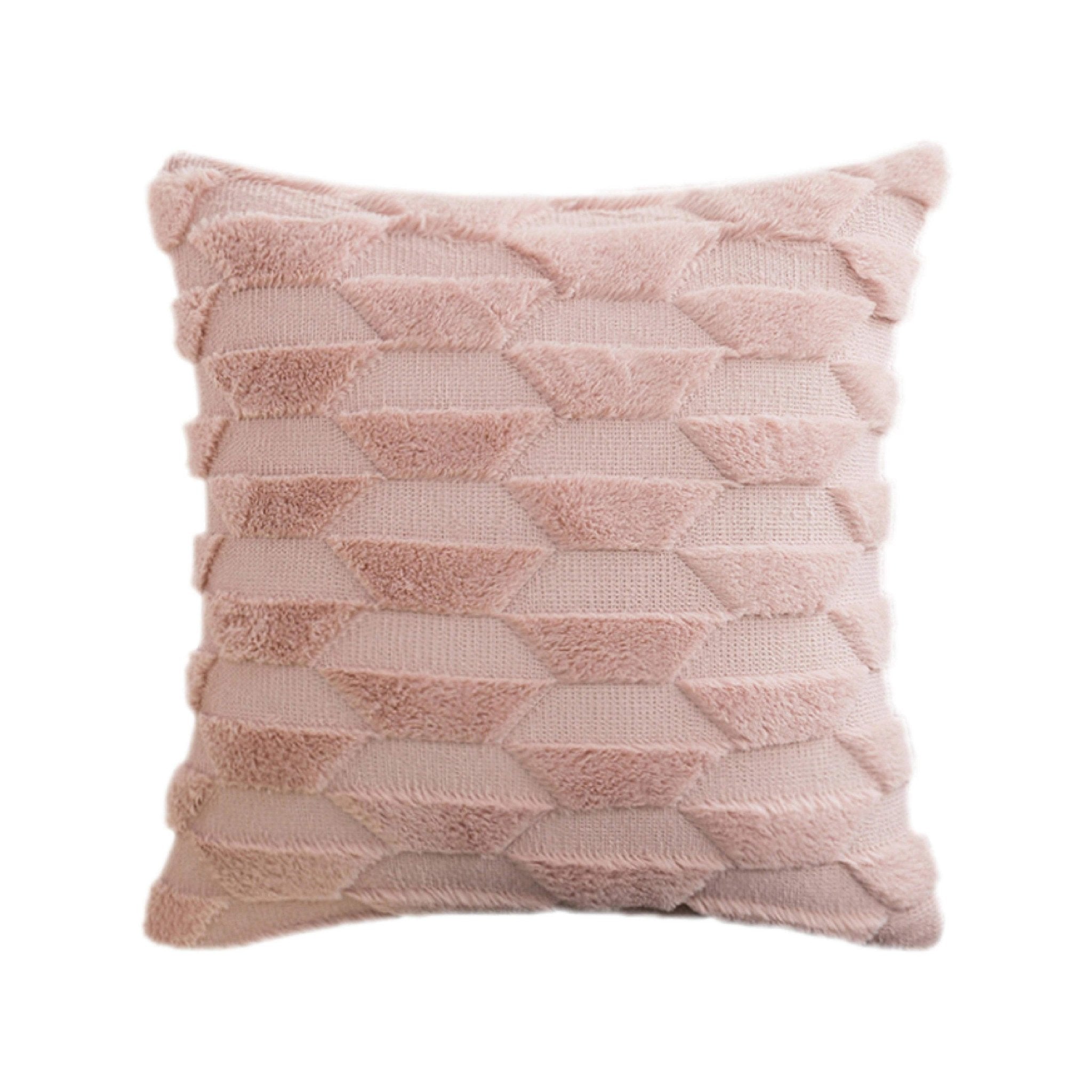 Hyper Cover Faux Fur Cushion Covers | Trapezoid Tufted Throw Pillow Cases - Pink -