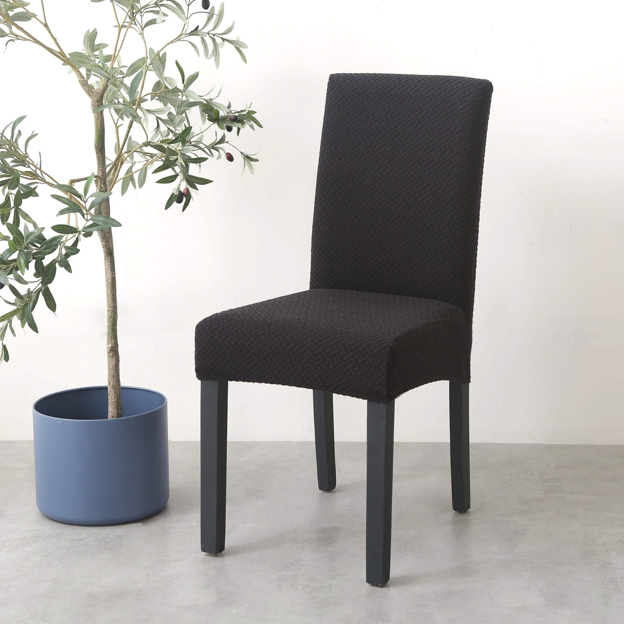 Hyper Cover Jacquard Dining Chair Covers Black | Stretch Slipcover Protectors - 2 pcs -