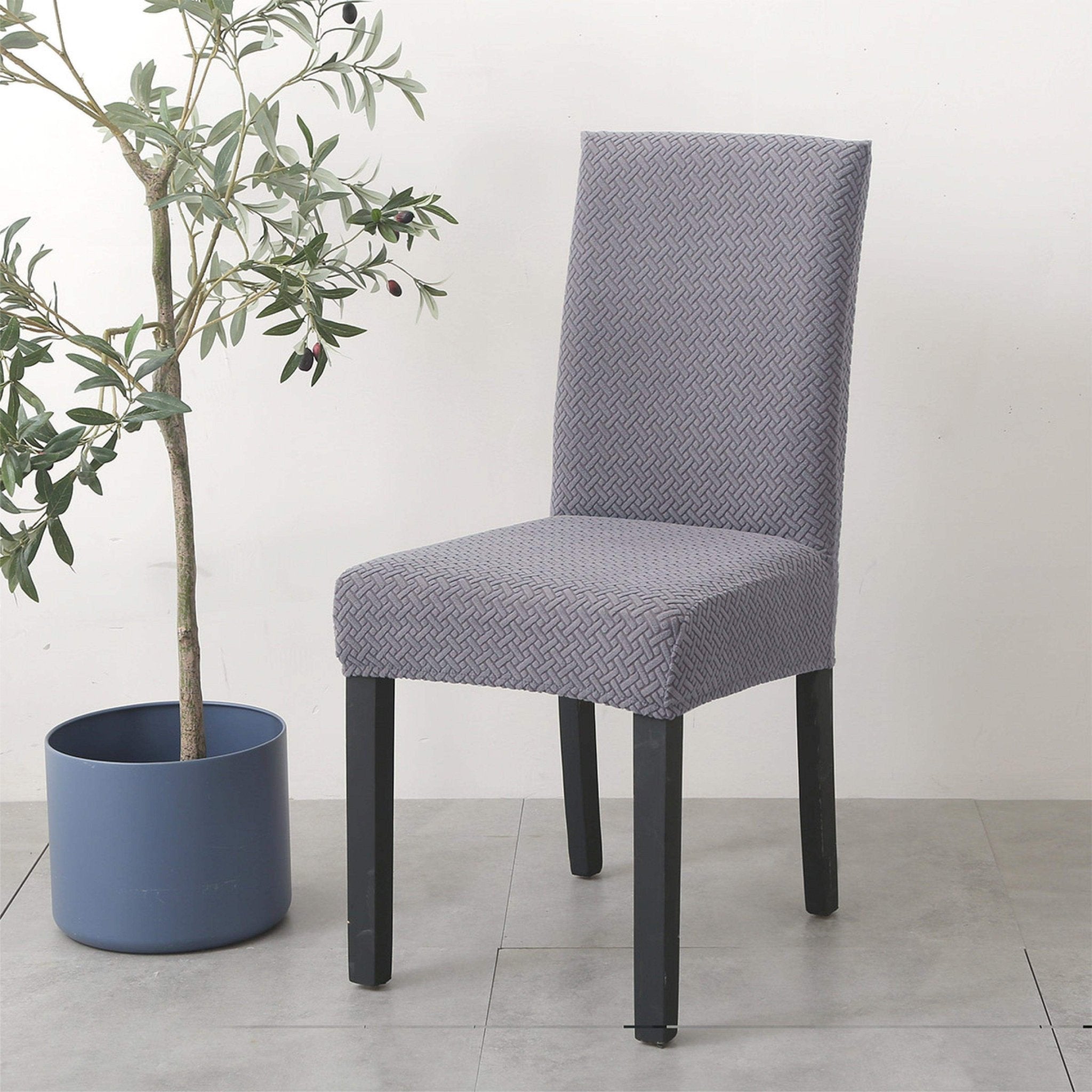 Hyper Cover Jacquard Dining Chair Covers Silver Grey | Stretch Slipcover - 2 pcs -