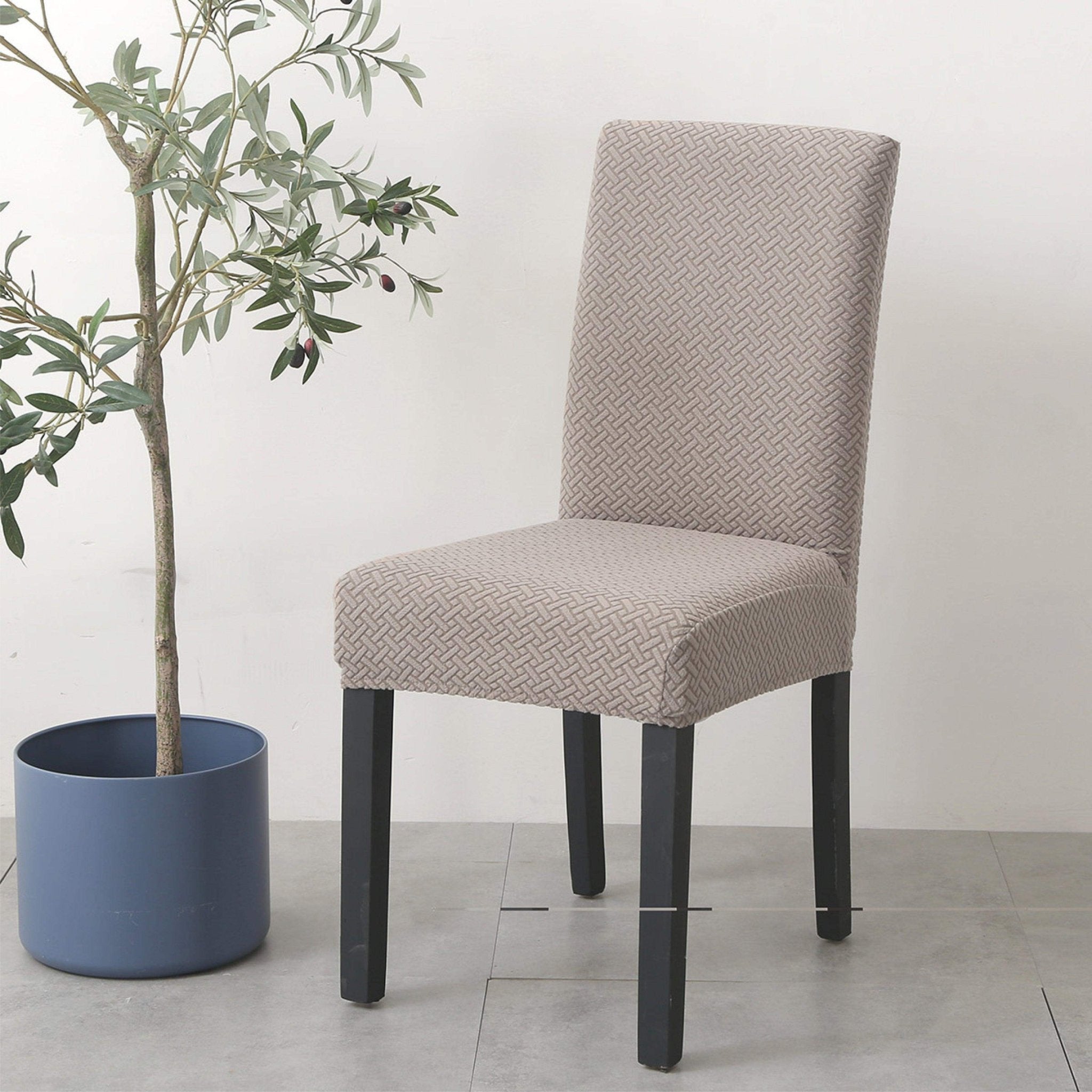 Hyper Cover Jacquard Dining Chair Covers Tan Beige | Stretch Slipcover - 2 pcs -
