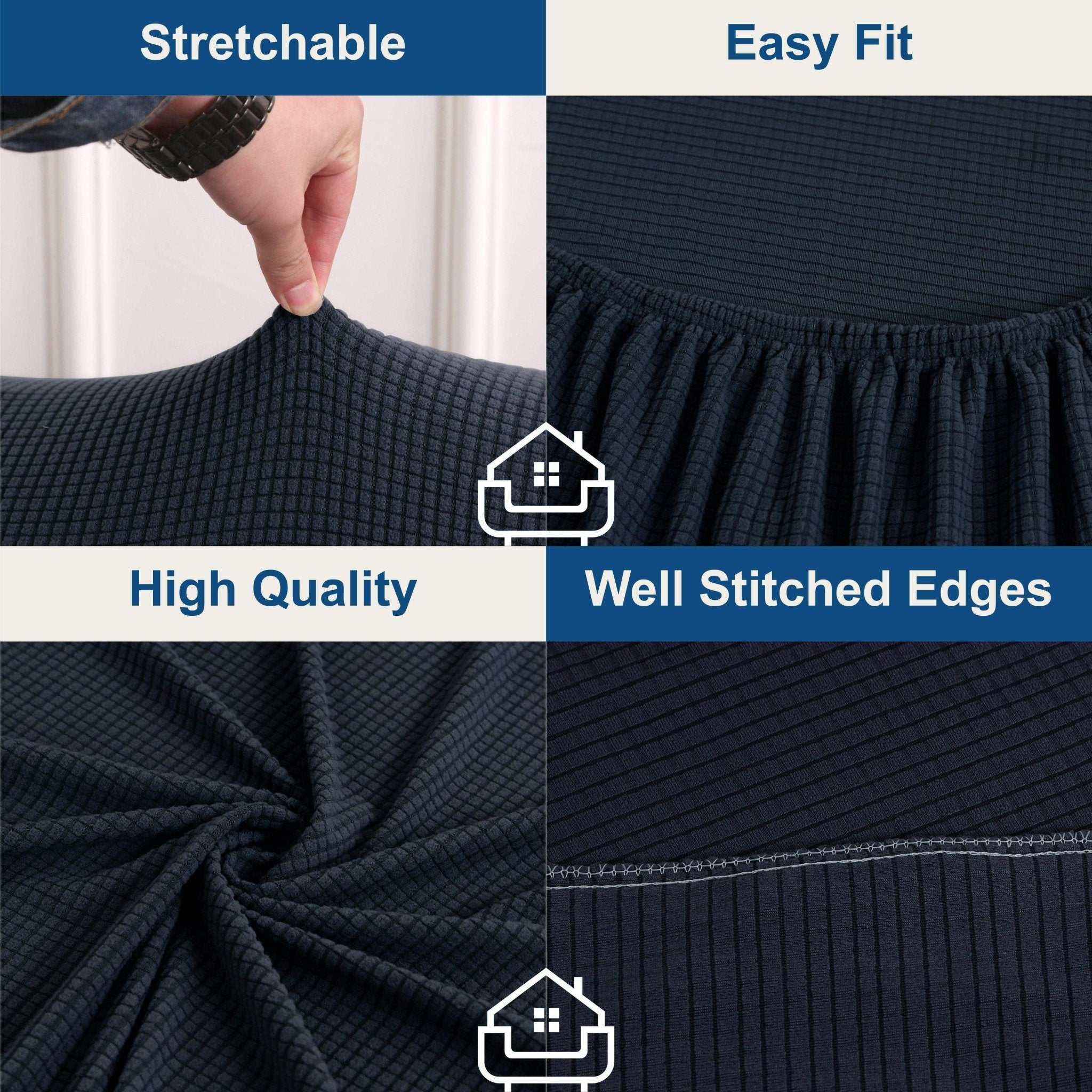 Hyper Cover Jacquard Sofa Cover Navy Blue | Stretch Lounge Slipcover - 1 Seater -