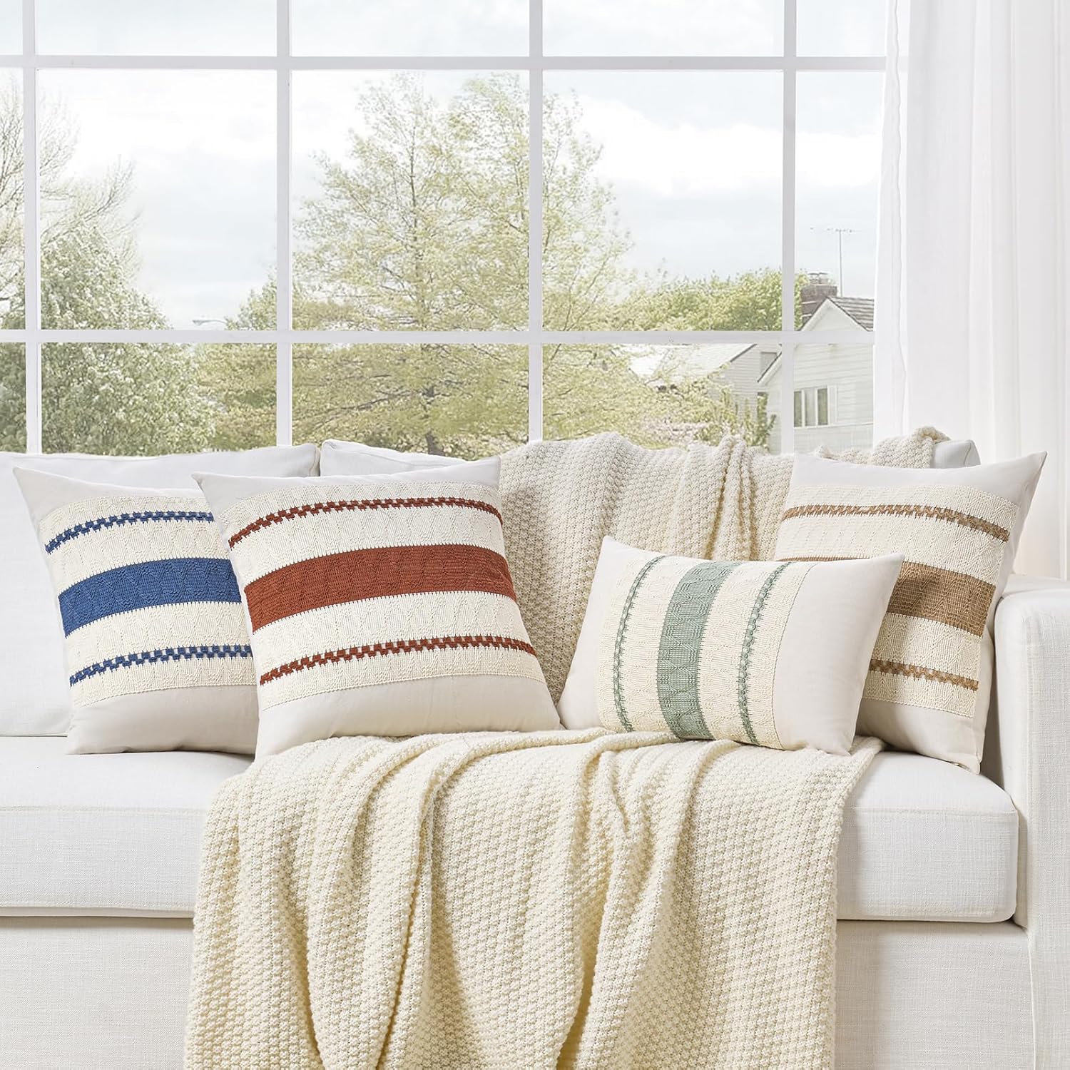 Hyper Cover Mediterranean Boho Cushion Cover | Premium Cotton Linen Blend - Aegean Blue - 30x50 cm