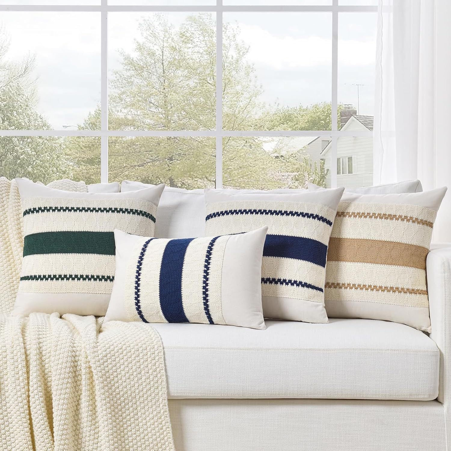 Hyper Cover Mediterranean Boho Cushion Cover | Premium Cotton Linen Blend - Aegean Blue - 30x50 cm