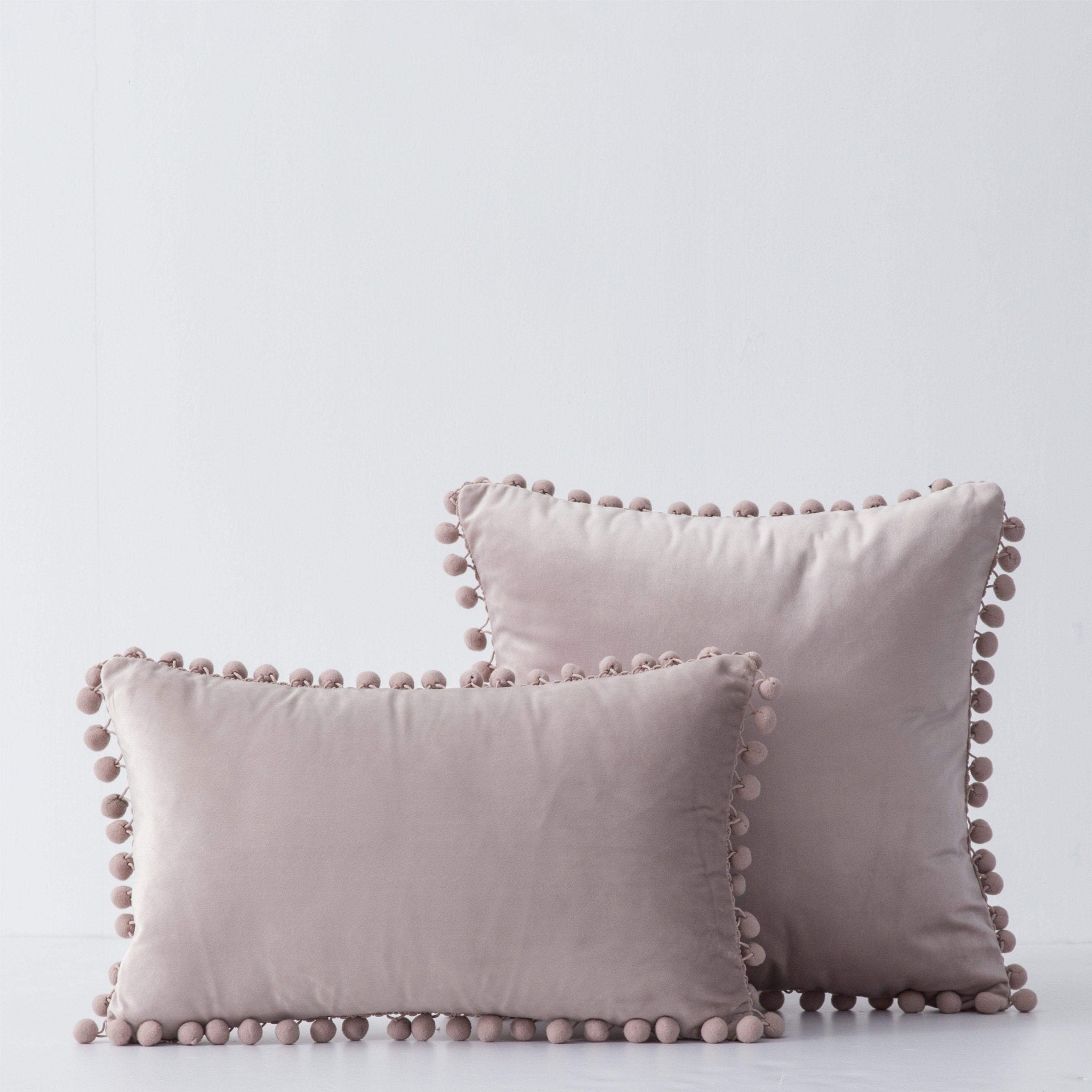Hyper Cover Pom Pom Velvet Cushion Cover | Soft Throw Pillow Case - Champagne - 30x50 cm