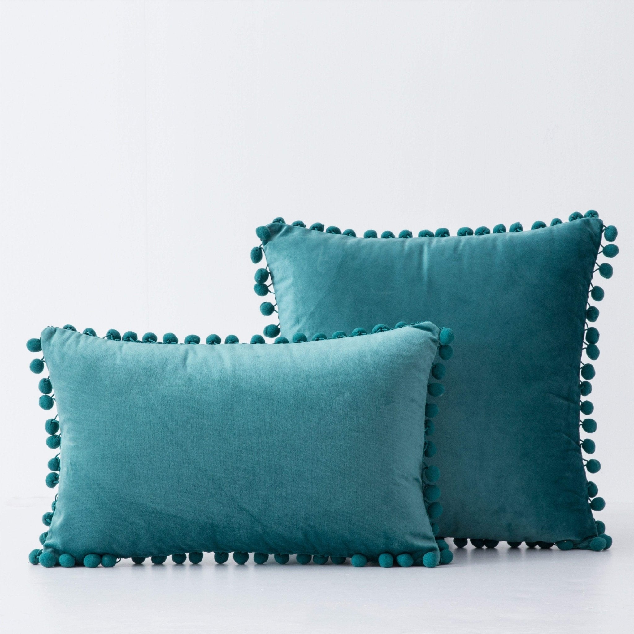 Hyper Cover Pom Pom Velvet Cushion Cover | Soft Throw Pillow Case - Sea Green - 30x50 cm