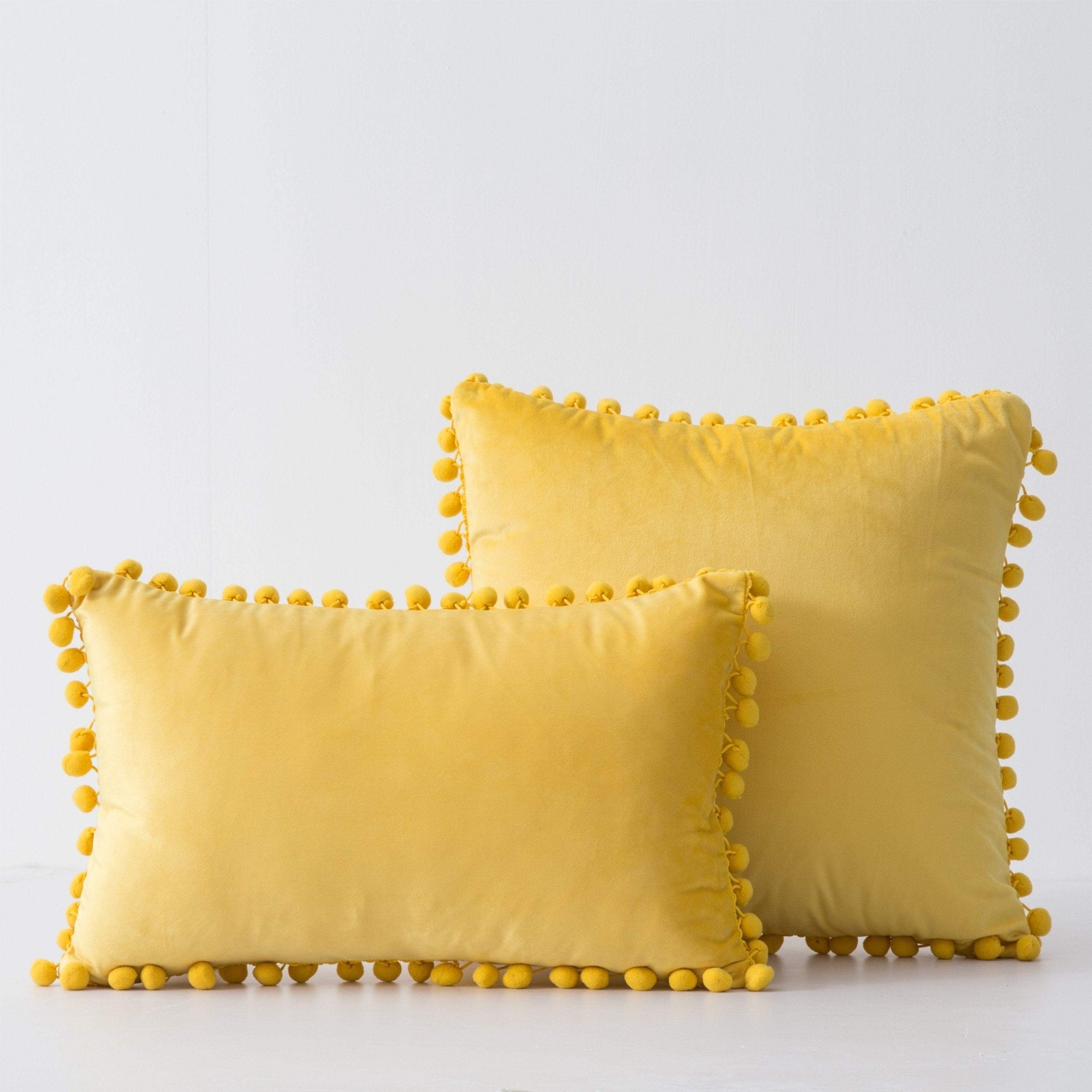 Hyper Cover Pom Pom Velvet Cushion Cover | Soft Throw Pillow Case - Yellow - 30x50 cm