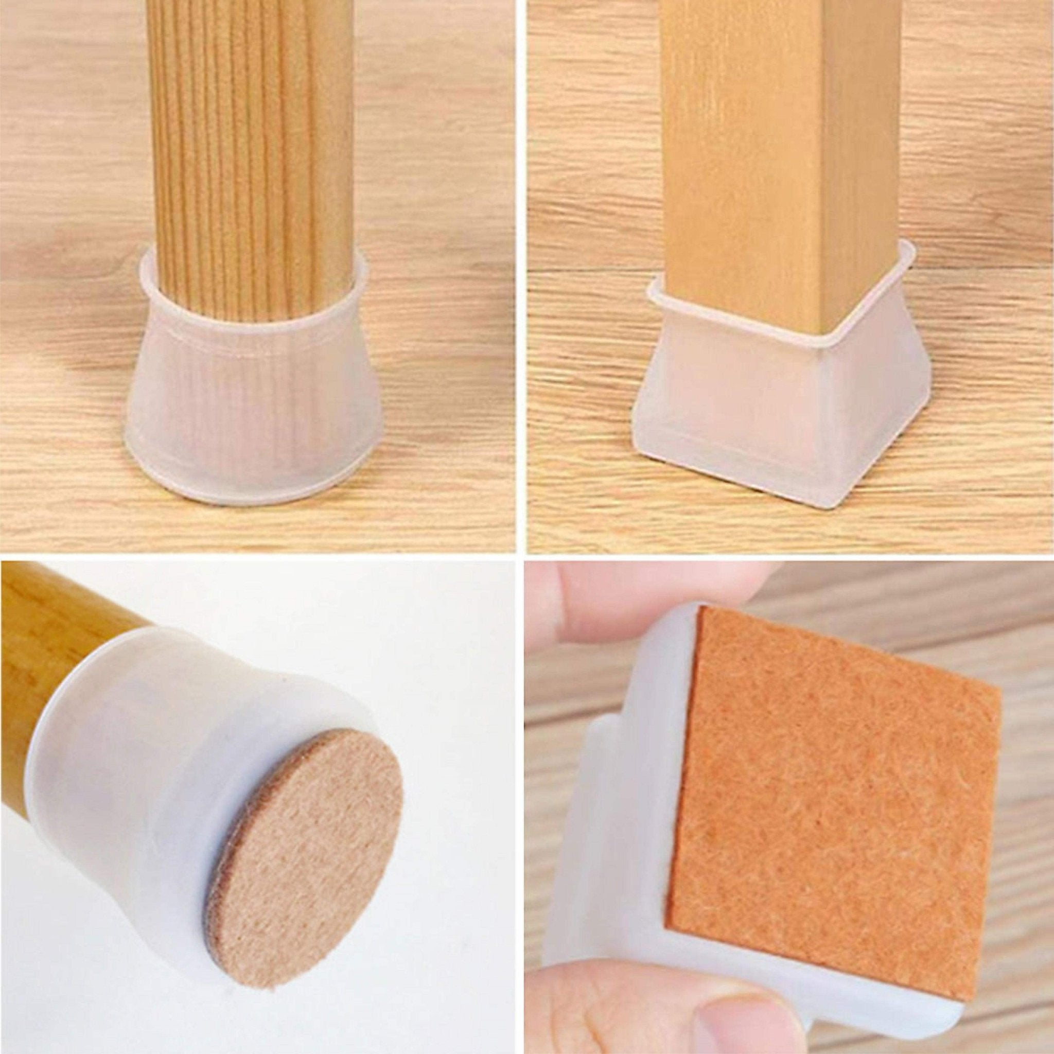 Hyper Cover Silicone Chair Leg Protectors Clear | Felt Floor Caps - Round - 4 pcs