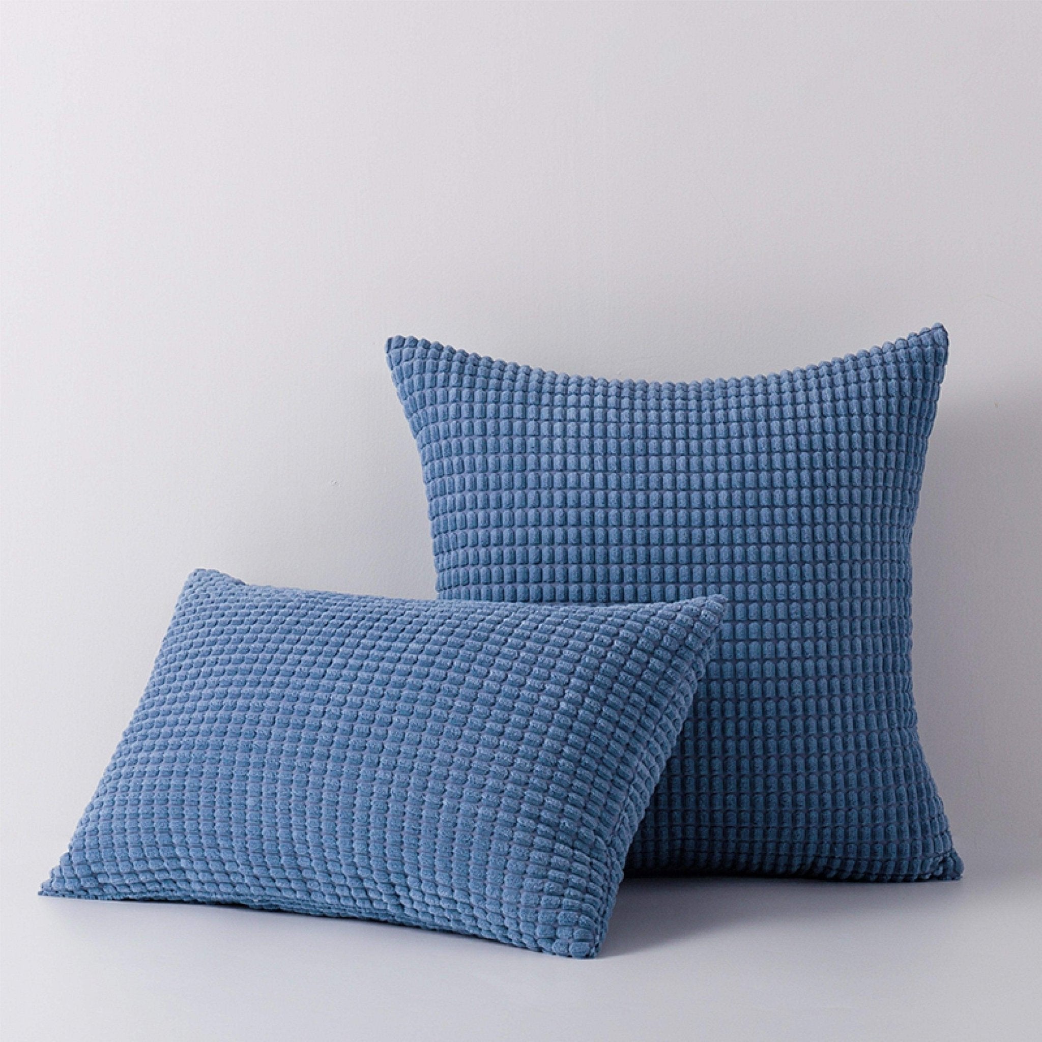 Hyper Cover Soft Textured Velvet Cushion Cover | Corduroy Waffle Throw Pillow - Azure - 30x50 cm