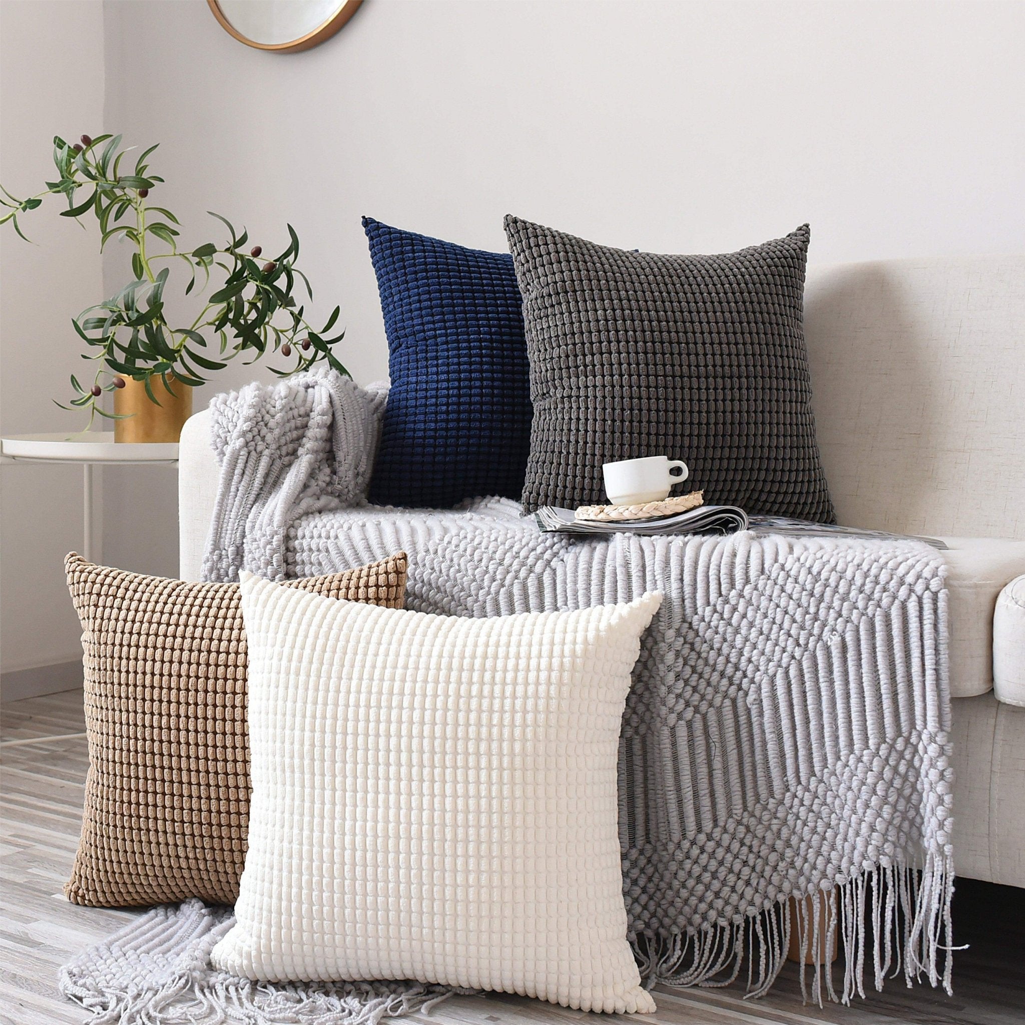 Hyper Cover Soft Textured Velvet Cushion Cover | Corduroy Waffle Throw Pillow - Azure - 30x50 cm