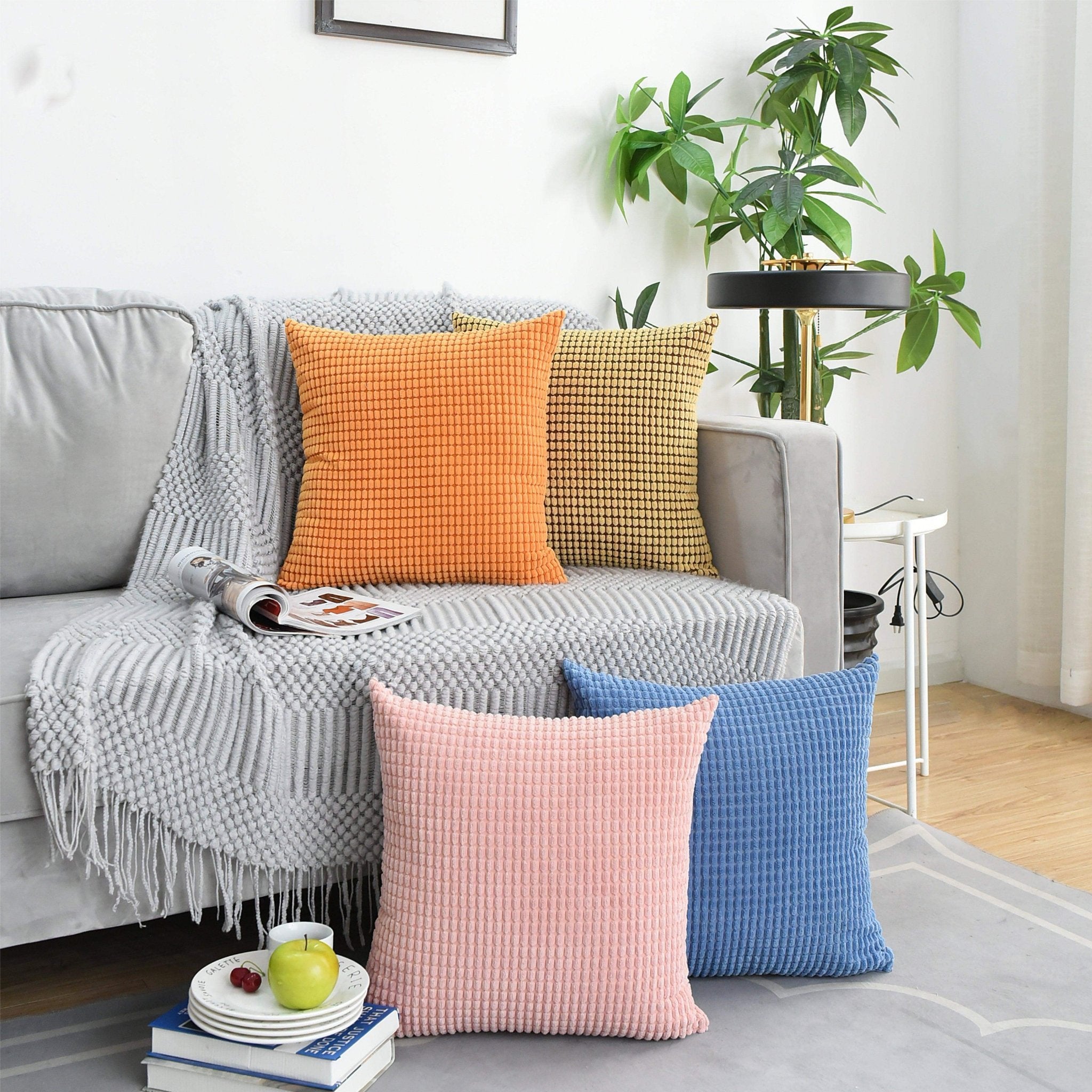 Hyper Cover Soft Textured Velvet Cushion Cover | Corduroy Waffle Throw Pillow - Azure - 30x50 cm