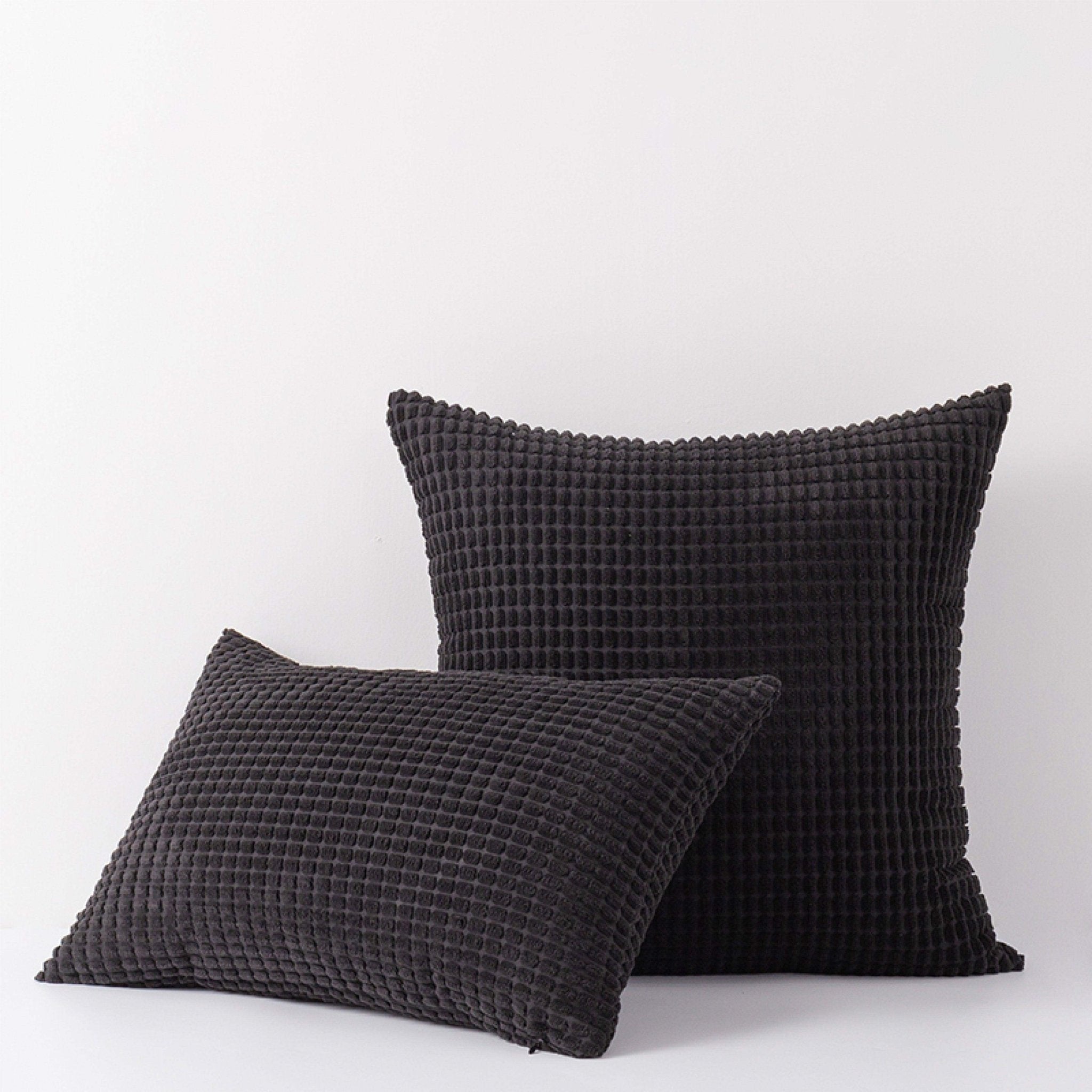 Hyper Cover Soft Textured Velvet Cushion Cover | Corduroy Waffle Throw Pillow - Black - 30x50 cm