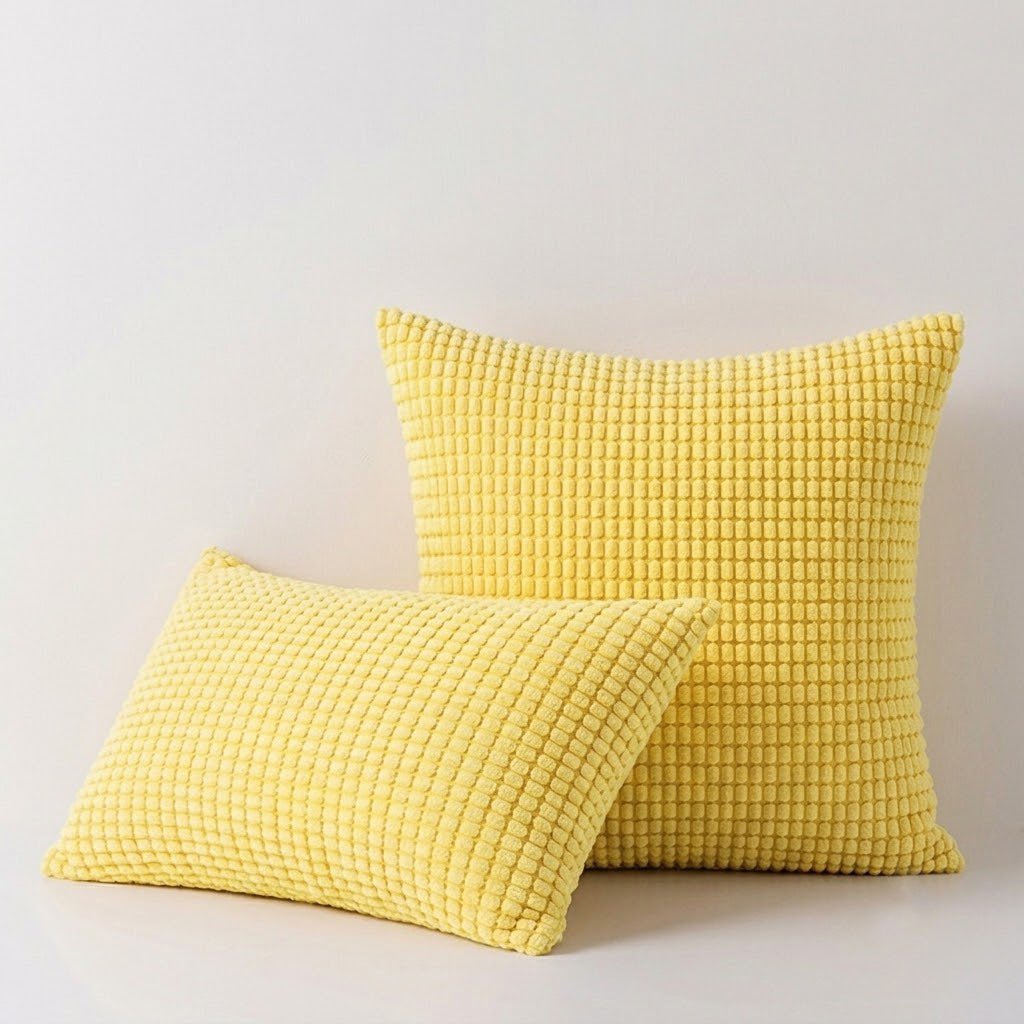 Hyper Cover Soft Textured Velvet Cushion Cover | Corduroy Waffle Throw Pillow - Butter Yellow - 30x50 cm
