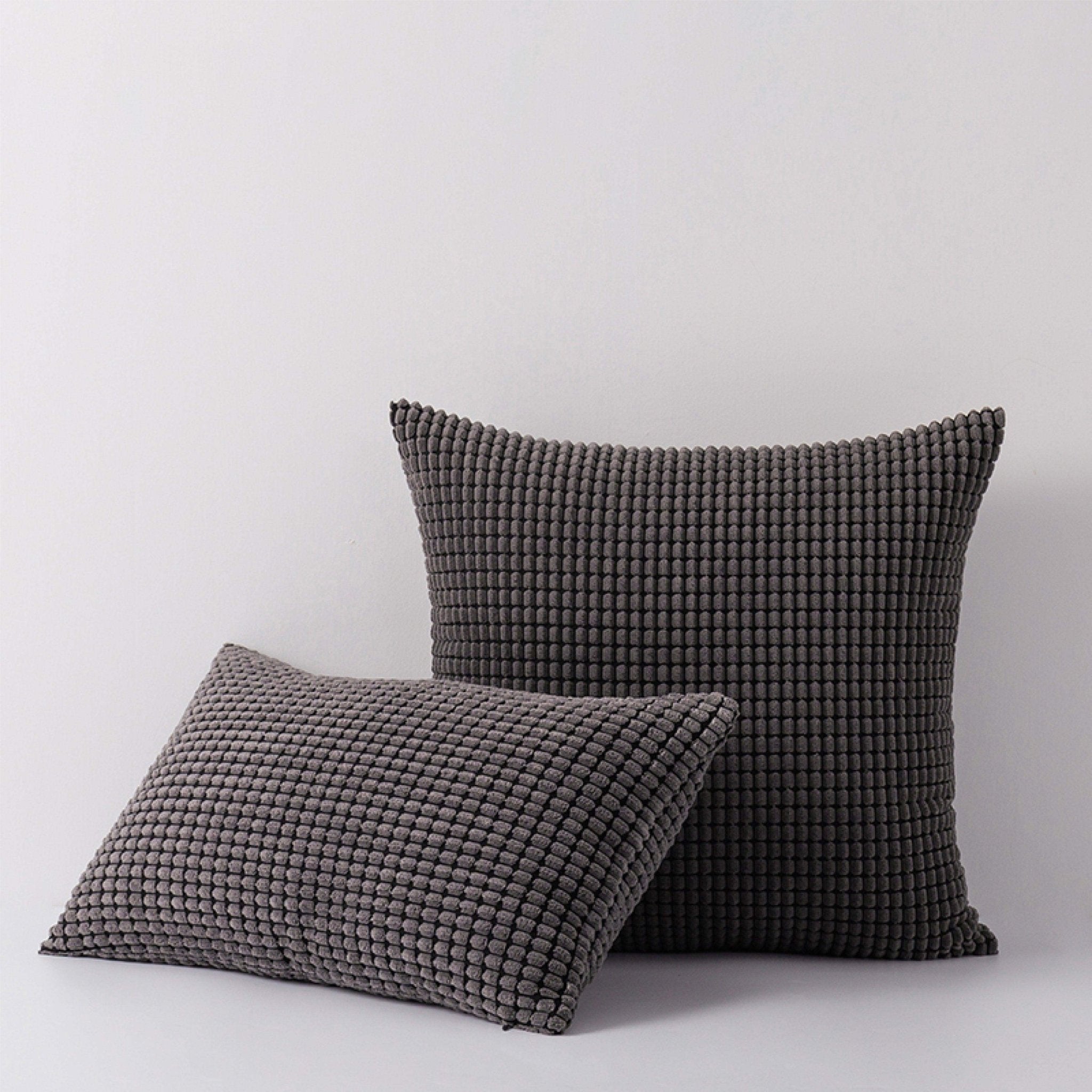 Hyper Cover Soft Textured Velvet Cushion Cover | Corduroy Waffle Throw Pillow - Grey - 30x50 cm