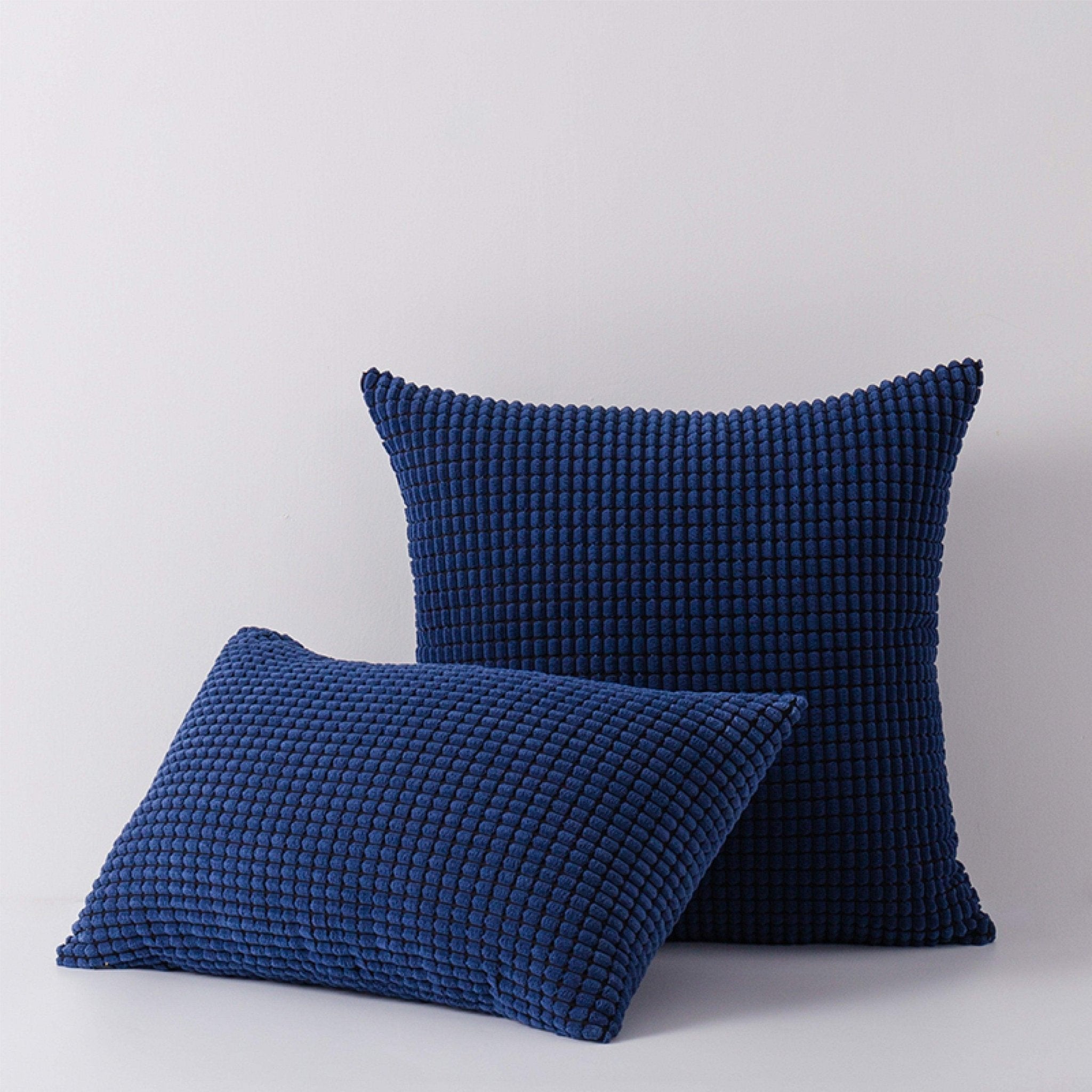 Hyper Cover Soft Textured Velvet Cushion Cover | Corduroy Waffle Throw Pillow - Navy - 30x50 cm