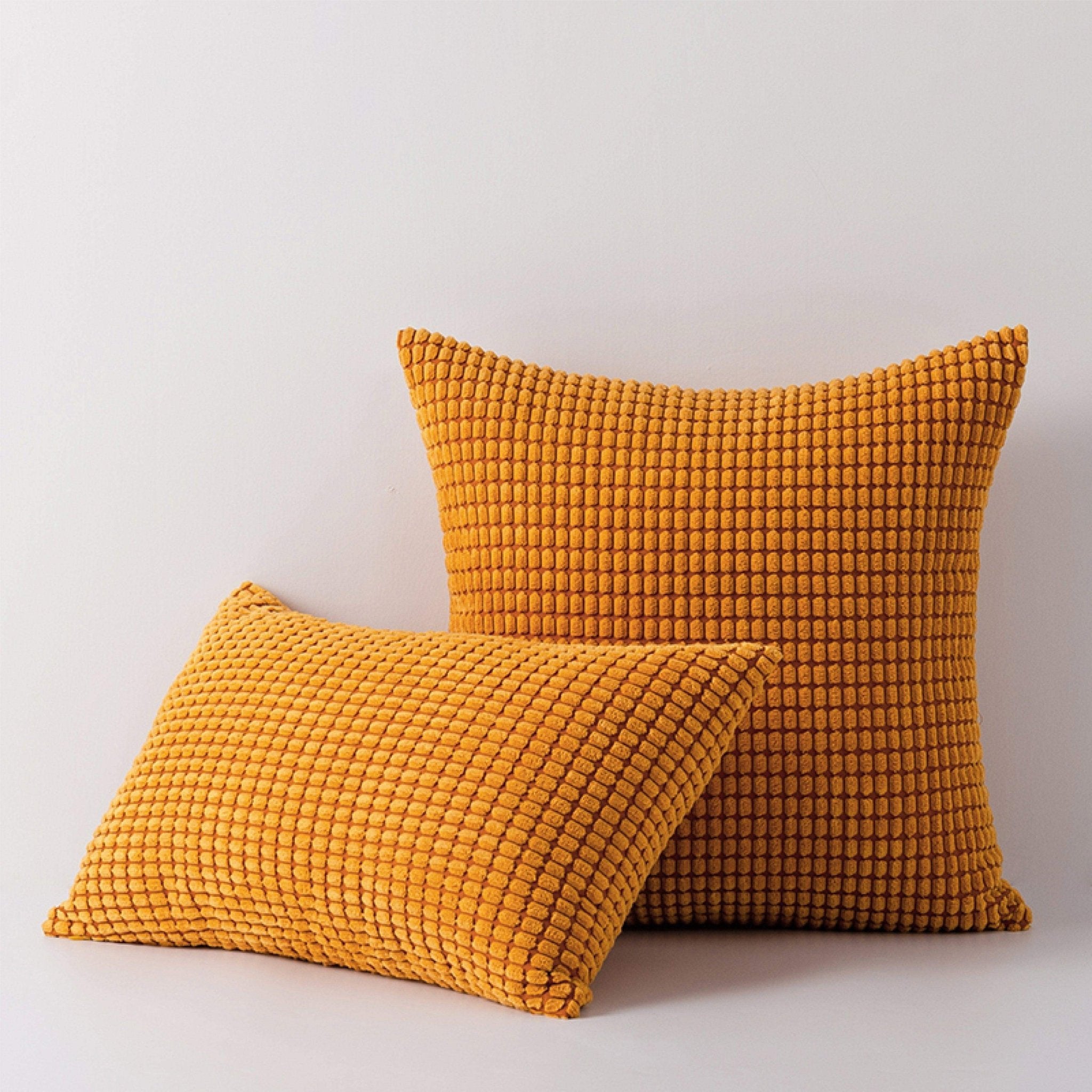 Hyper Cover Soft Textured Velvet Cushion Cover | Corduroy Waffle Throw Pillow - Orange - 30x50 cm