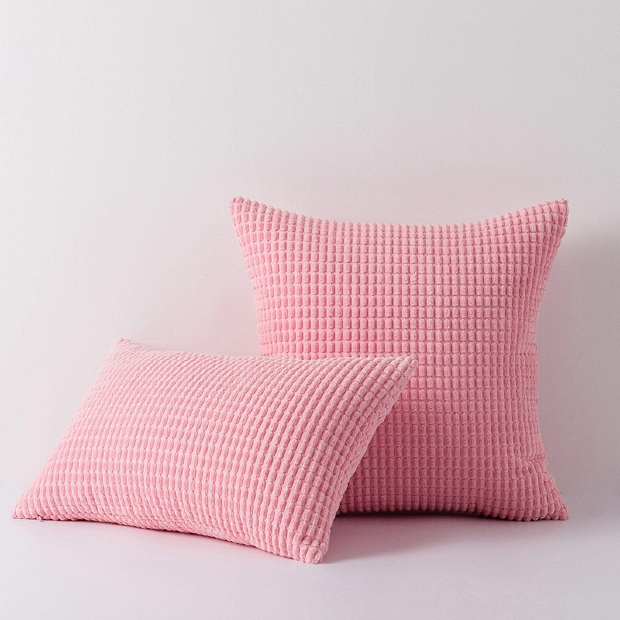 Hyper Cover Soft Textured Velvet Cushion Cover | Corduroy Waffle Throw Pillow - Rose Pink - 30x50 cm
