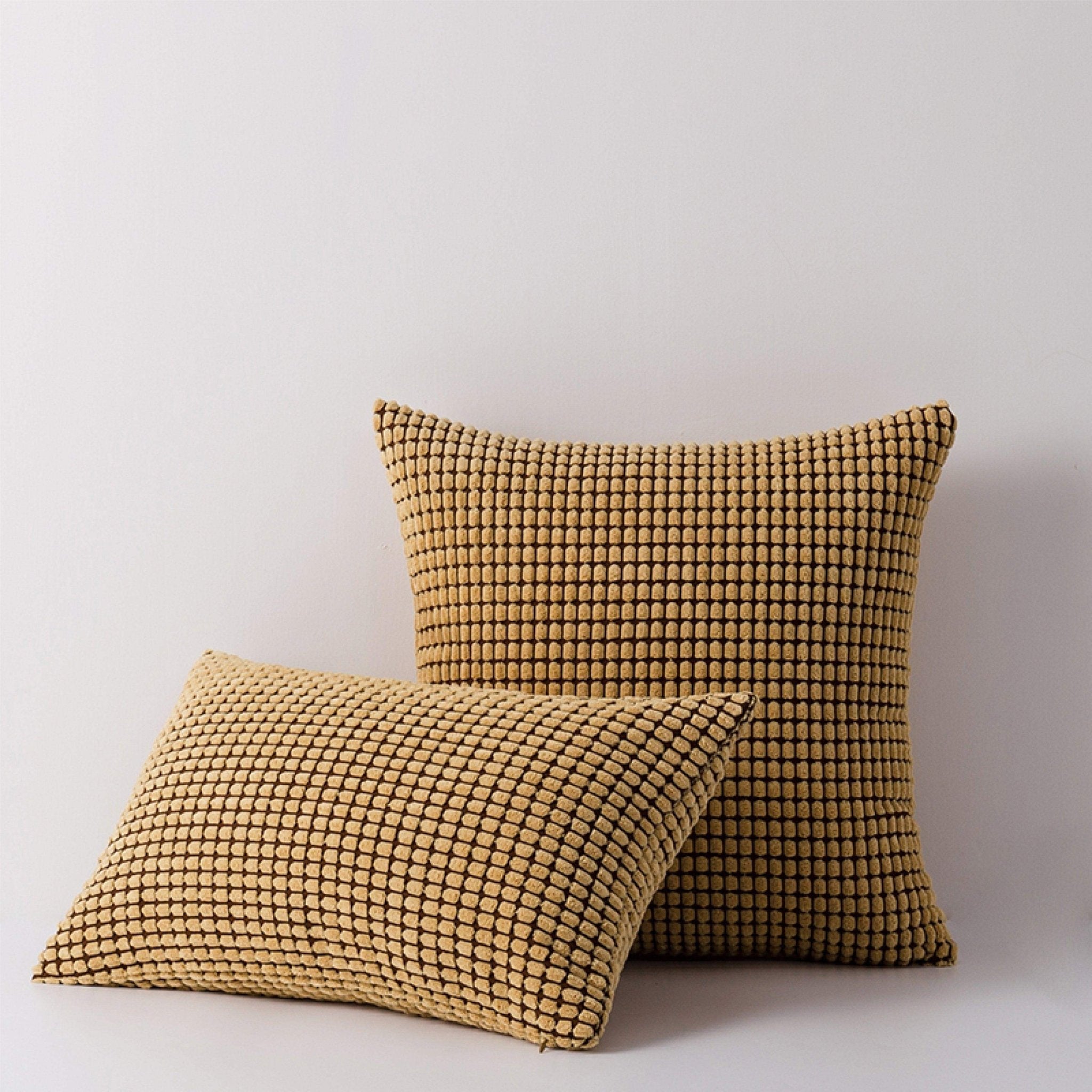 Hyper Cover Soft Textured Velvet Cushion Cover | Corduroy Waffle Throw Pillow - Tan - 30x50 cm