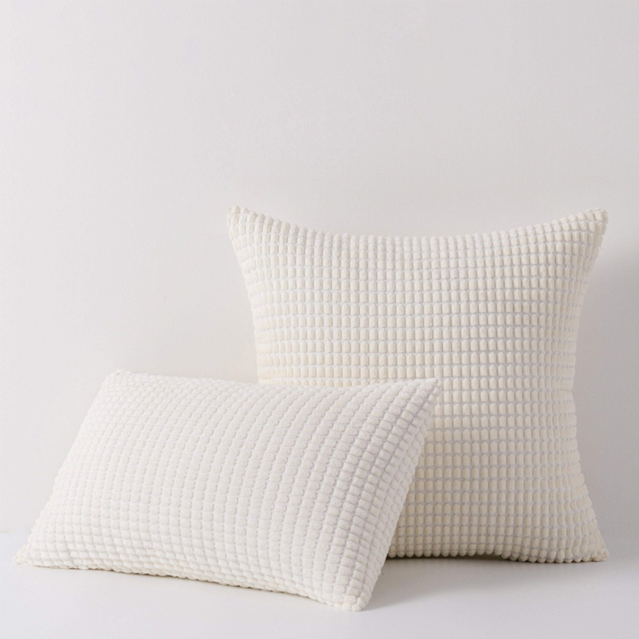 Hyper Cover Soft Textured Velvet Cushion Cover | Corduroy Waffle Throw Pillow - White - 30x50 cm