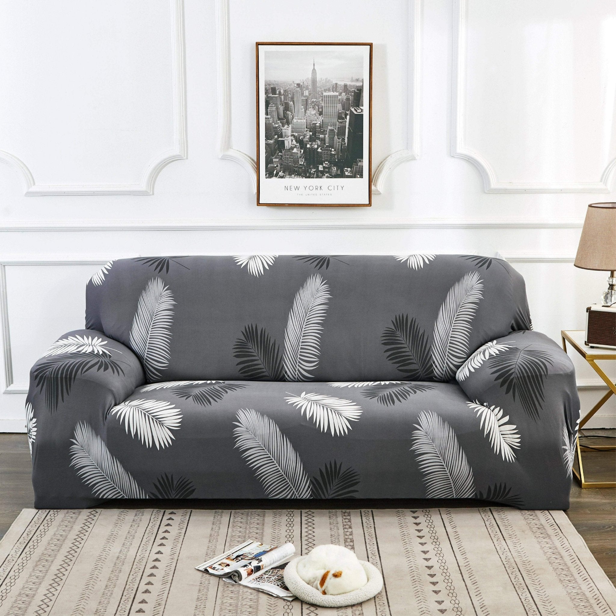 Hyper Cover Stretch Sofa Cover Black Feather Pattern | Slipcover - 1 Seater -