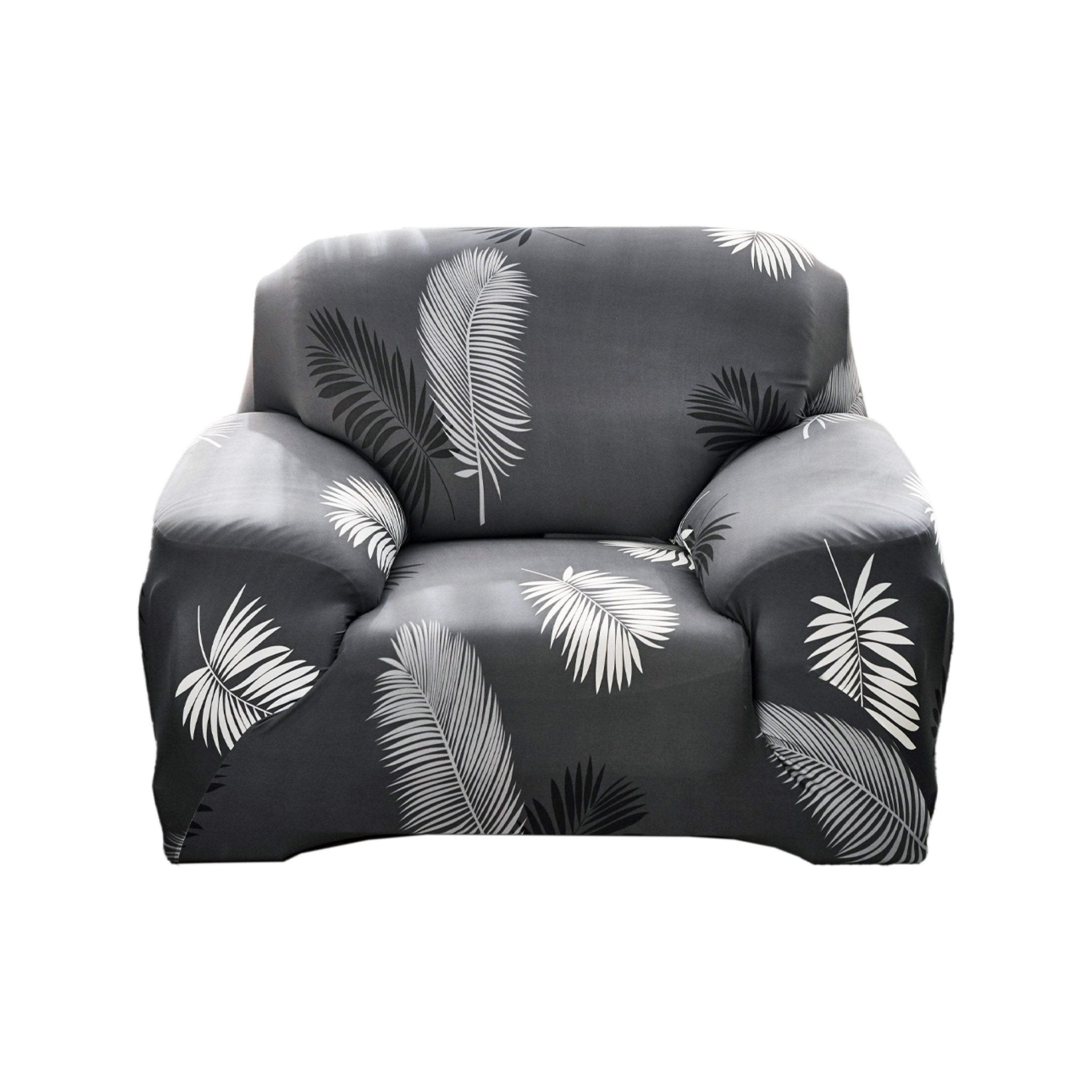 Hyper Cover Stretch Sofa Cover Black Feather Pattern | Slipcover - 1 Seater -