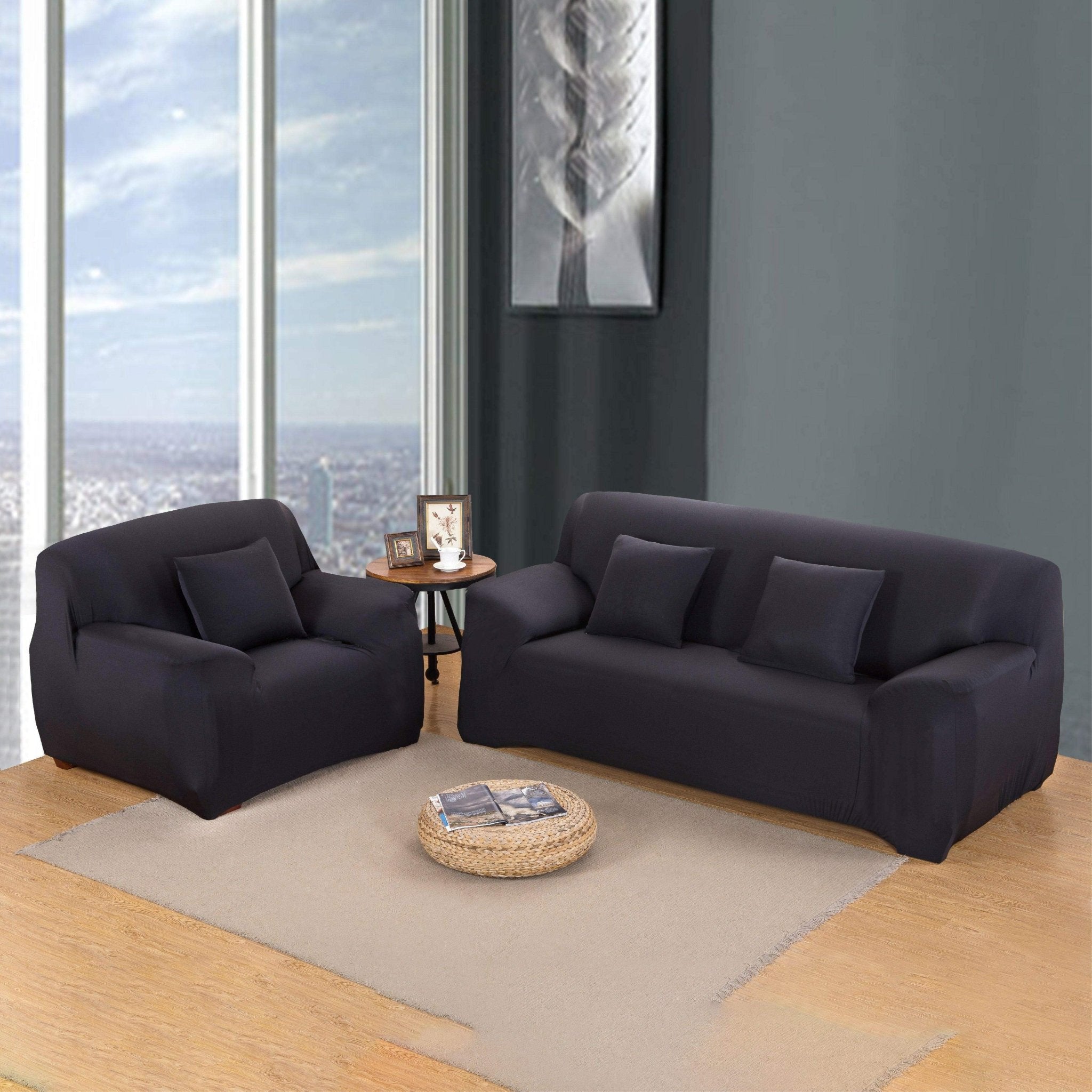 Hyper Cover Stretch Sofa Cover Black | Lounge Slipcover Protector - 1 Seater -