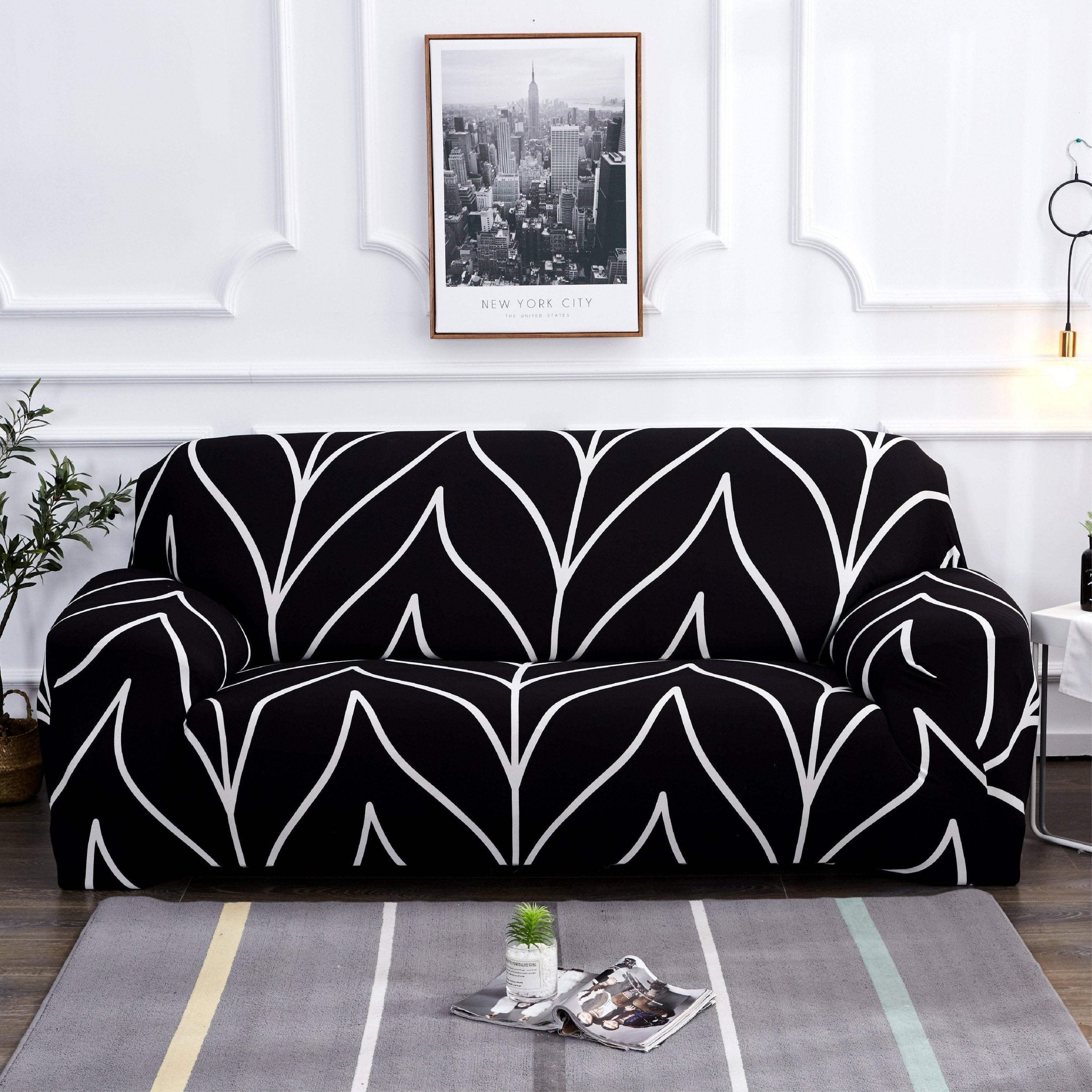 Hyper Cover Stretch Sofa Cover Black Tone Pattern | Slipcover - 1 Seater -