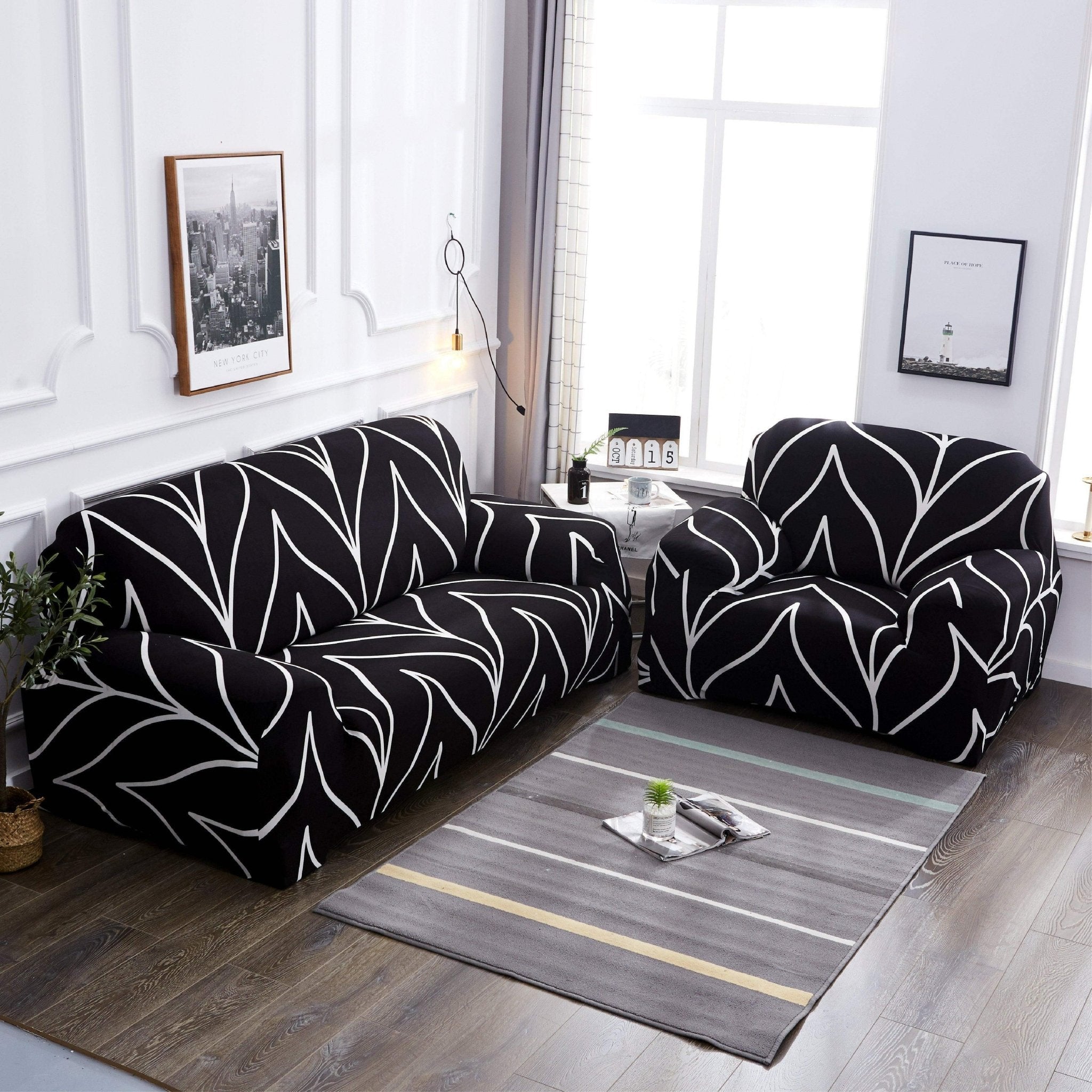 Hyper Cover Stretch Sofa Cover Black Tone Pattern | Slipcover - 1 Seater -