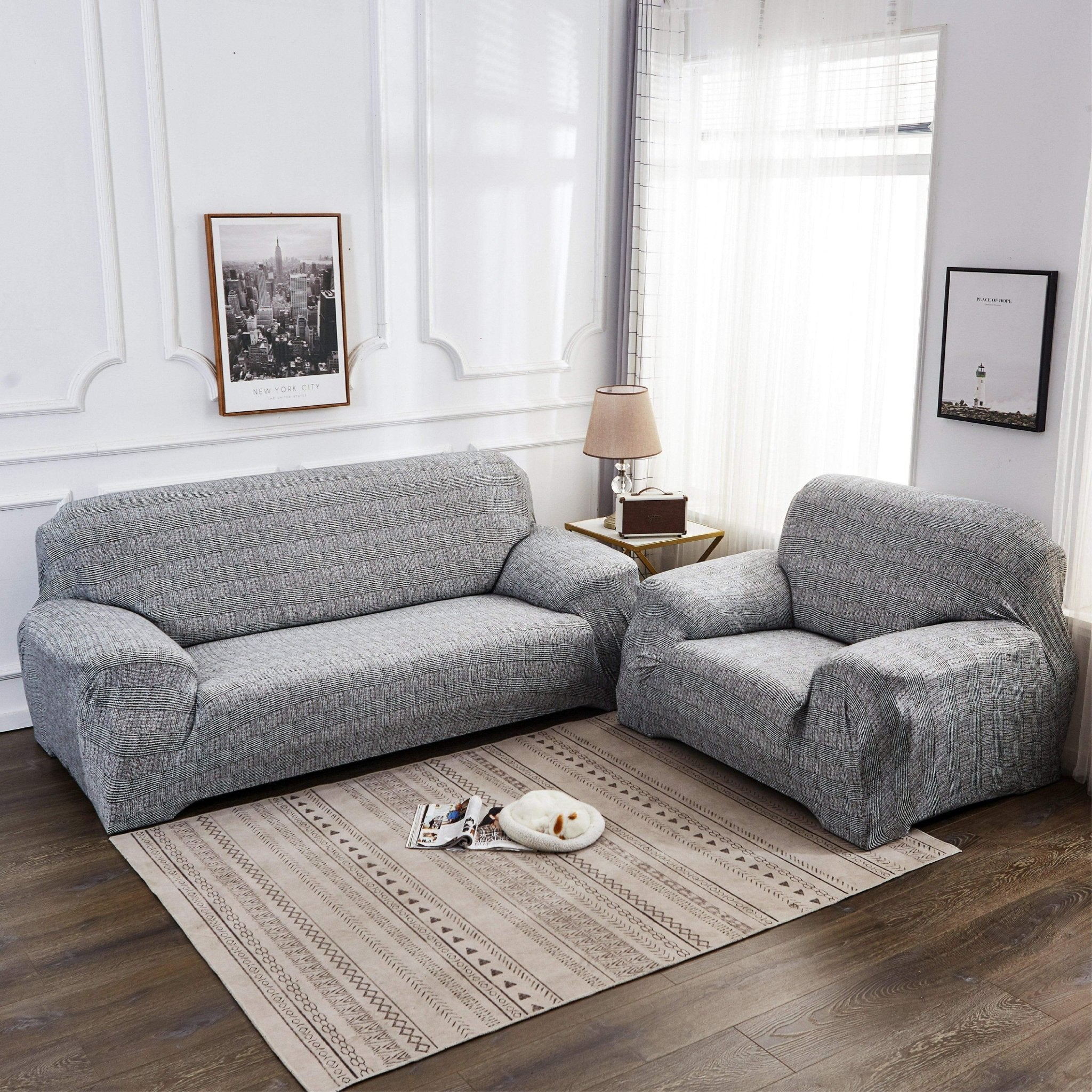 Hyper Cover Stretch Sofa Cover Elegant Grey Pattern | Slipcover - 1 Seater -