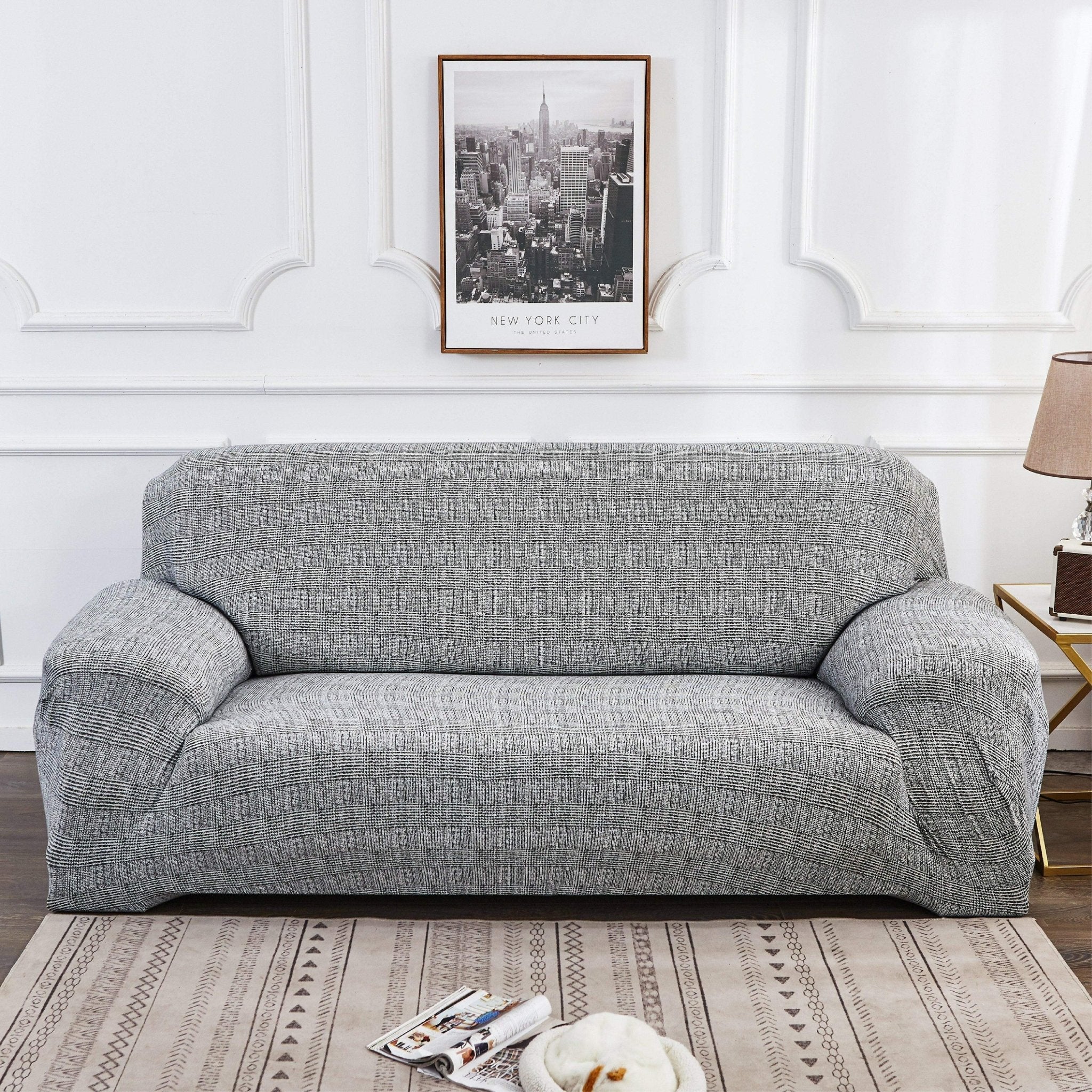 Hyper Cover Stretch Sofa Cover Elegant Grey Pattern | Slipcover - 1 Seater -
